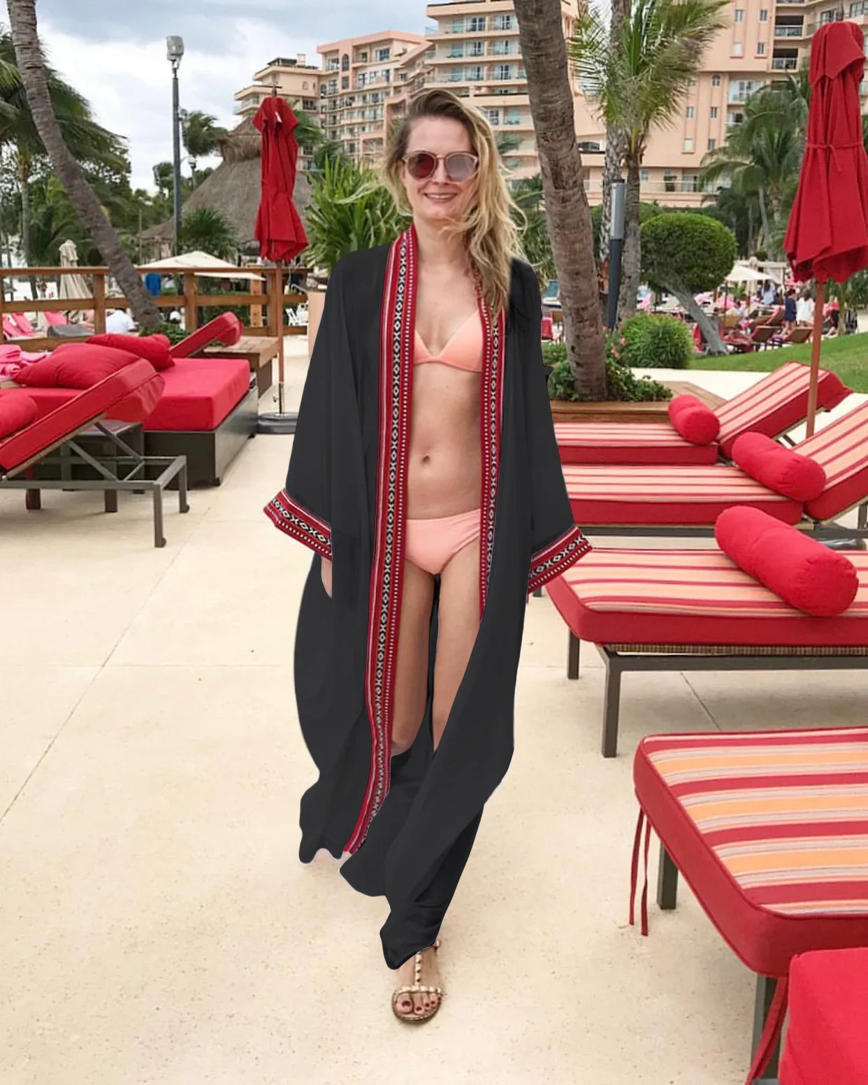 Beach Blouse Chiffon Edge Embroidered Loose Sunscreen Shirt Vacation Long Cardigan Women Cover Up Swimwear Bathing Beachwear swim suit coverups