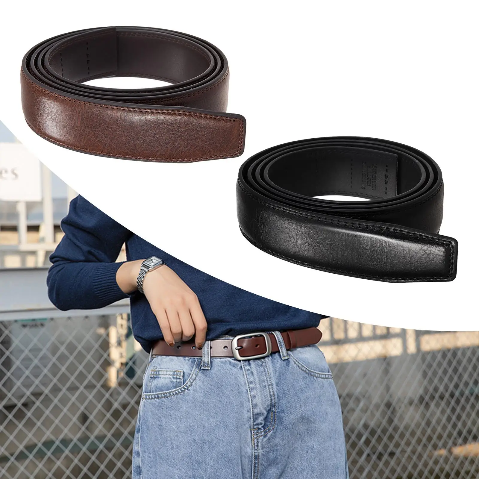 Mens DIY Belt Strip Automatic Buckle Without Buckle for Slacks Jeans Dress