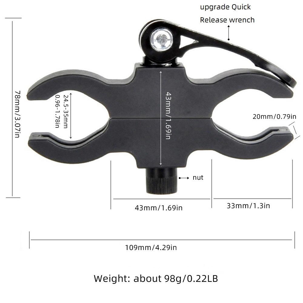 Description Picture 3 of itemAdjustable Flashlight Mount Barrel Clamp Quick Release Wrench Bike Light Scope Hunting Flashlight Torch Mount Clamp Lamp Clip