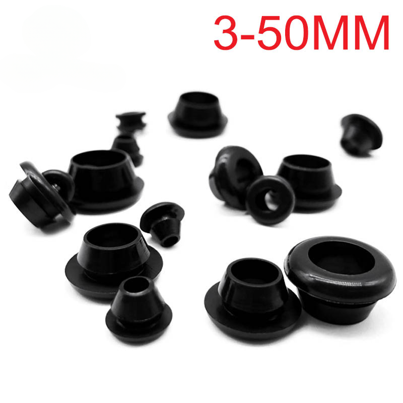 Description Picture 2 of itemBlack 3mm-50mm Rubber Snap-on Grommet Hole Plugs End Caps Bung Wire Cable Protect Bush