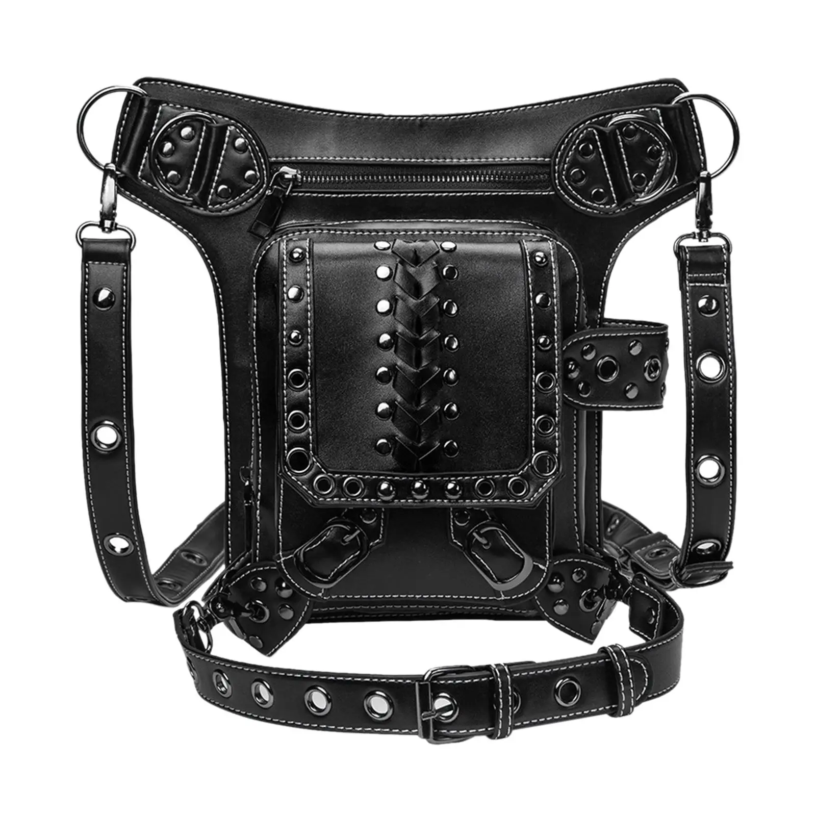 Gothic Steampunk Waist Bag Thigh Hip Adjustable Strap Pouch PU Leather Shoulder Bag Satchel Fanny Pack for Backpacking Camping