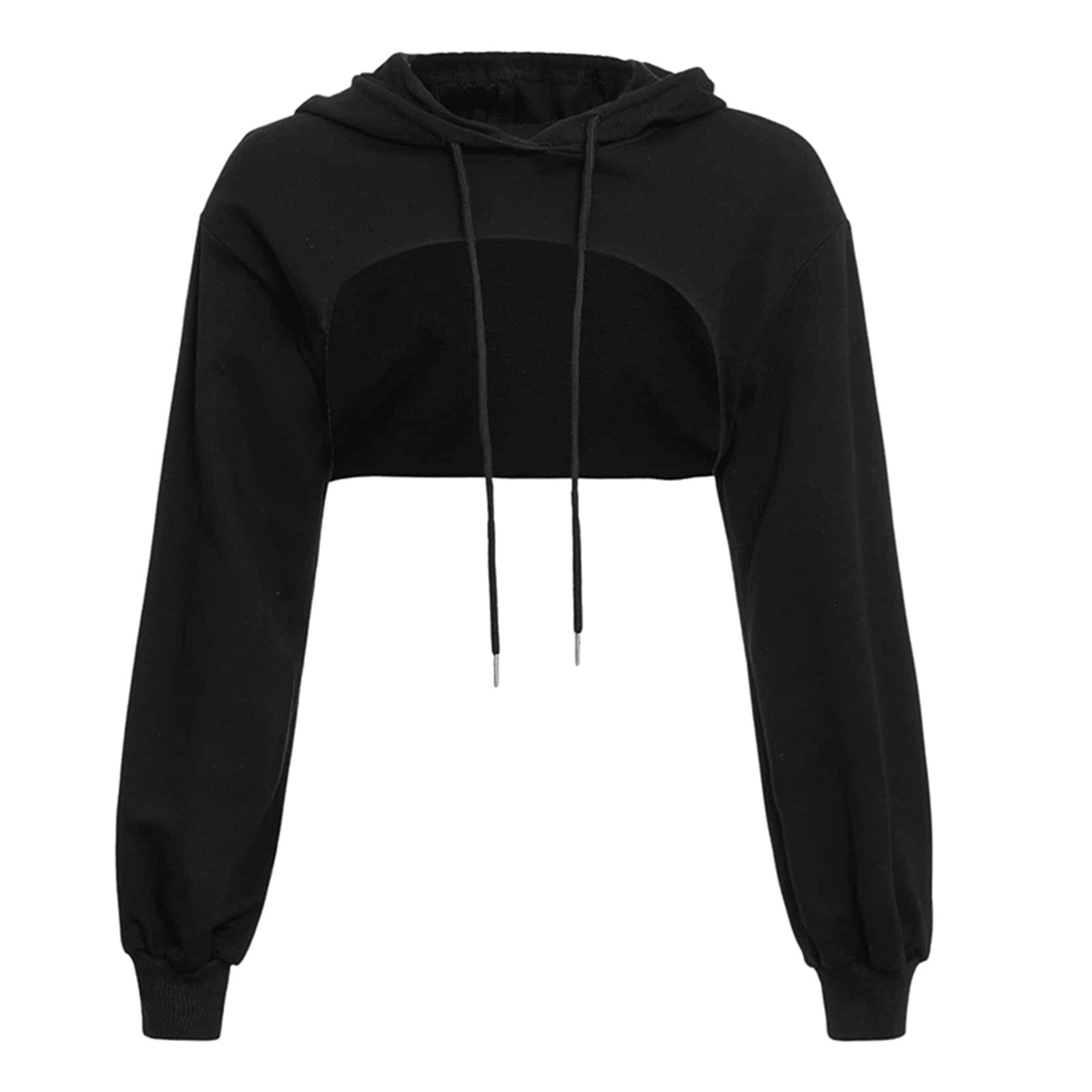 Title 4, Loose Long Sleeve Cropped Hoodies Solid Casual ...