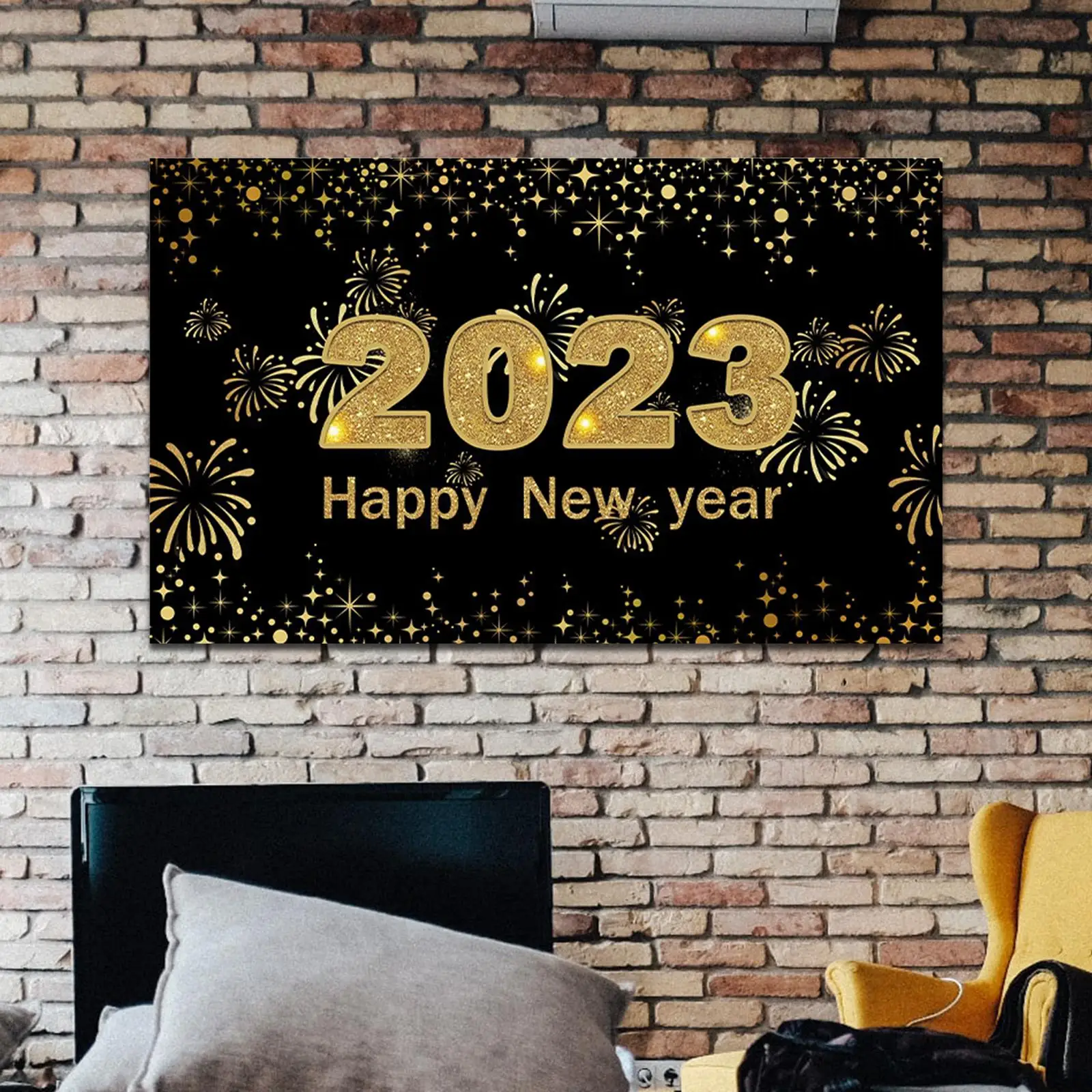 Fabric Happy New Year Banner 2023 Backdrop Office Ornaments Wall Sign Poster