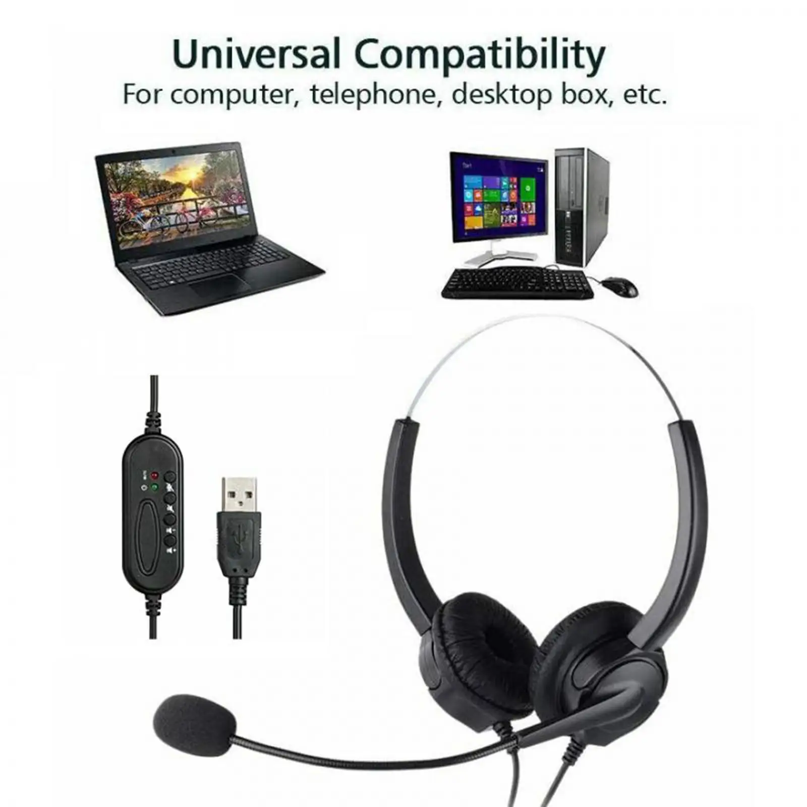 USB Headsets Noise Canceling Headphones with Microphone Inline Control