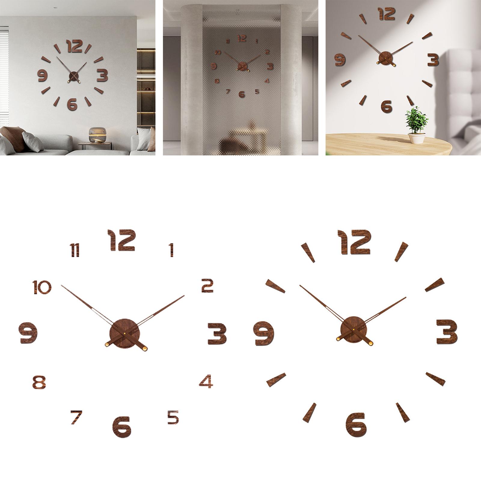 Modern DIY Wall Clock Frameless Large 3D Wall Stickers Wood Silent Wall Clock for Home Office Living Room Bedroom Decorations
