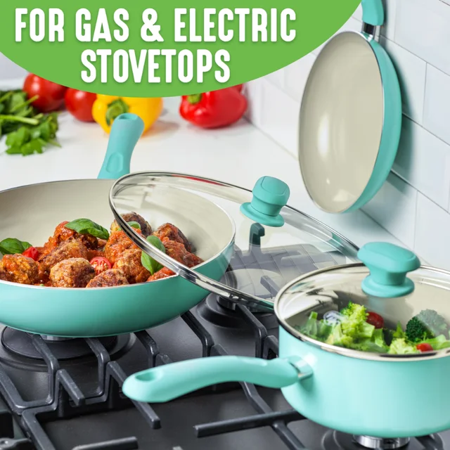 2023 GreenLife Soft Grip Healthy Ceramic Nonstick, Frying Pan/Skillet Set,  7 and 10, Turquoise - AliExpress