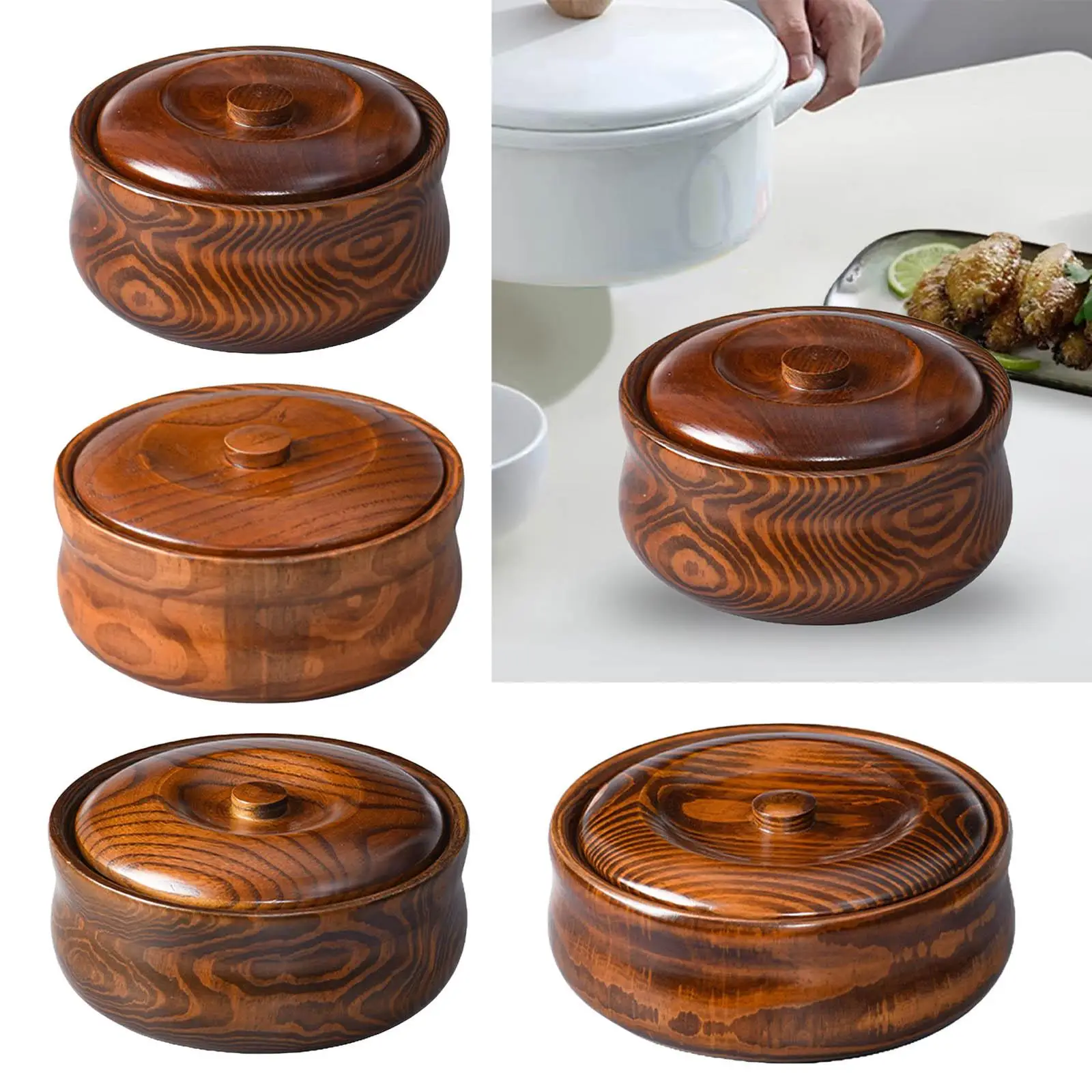 Wooden Bowl Wooden Ramen Bowl for Kitchen Solid Wood Durable for Soup Decorative Container Home Decoration Storage Serving Bowl