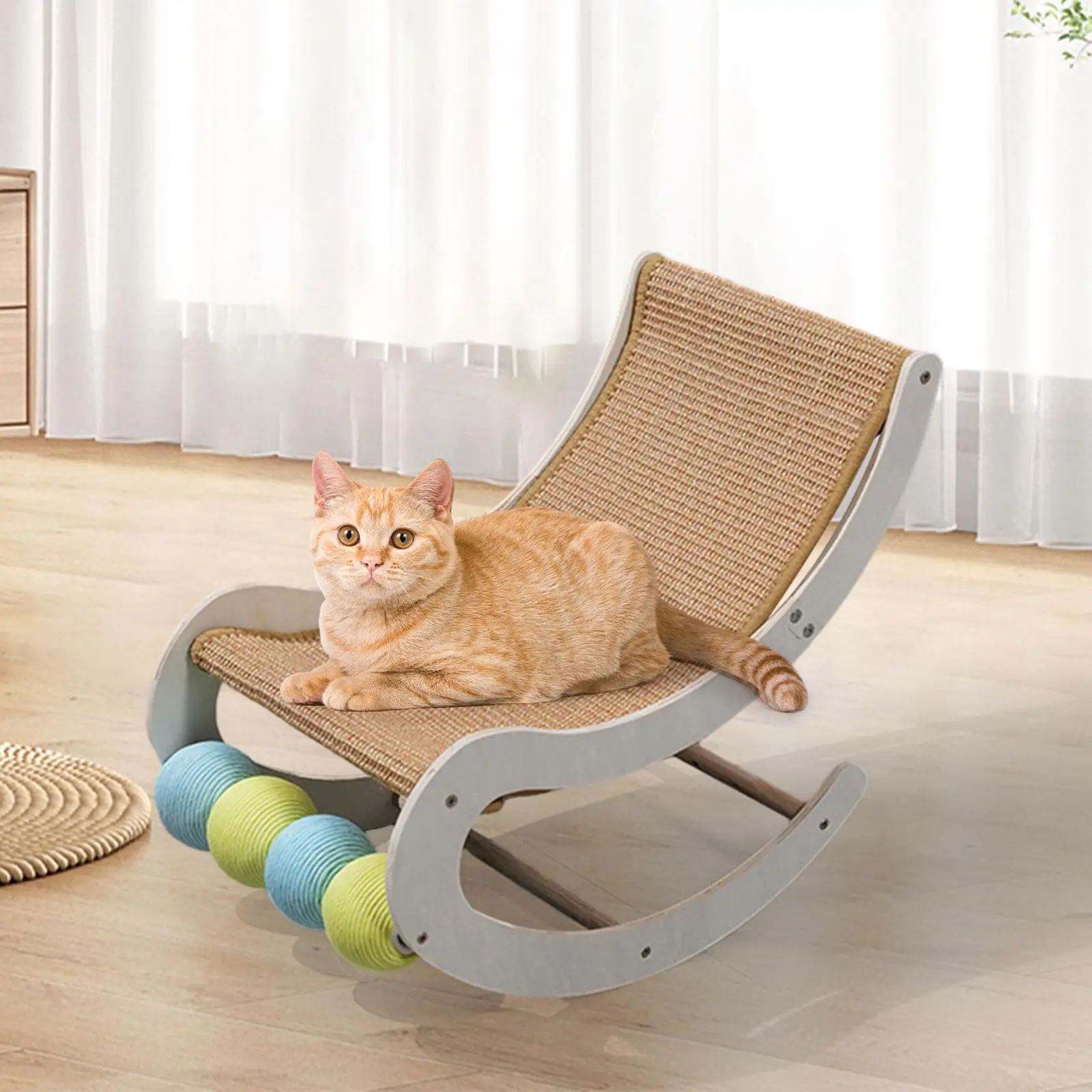 Cat Hammock Bed Cat Rocking Chair Durable Grinding Claw Rope Balls Indoor Cats Portable Cat Activity Center Rest Swing Chair