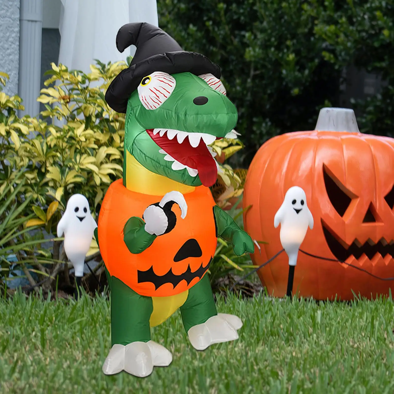 5.9 Ft Halloween Inflatable Dinosaur with Stakes for Outdoor Yard Garden