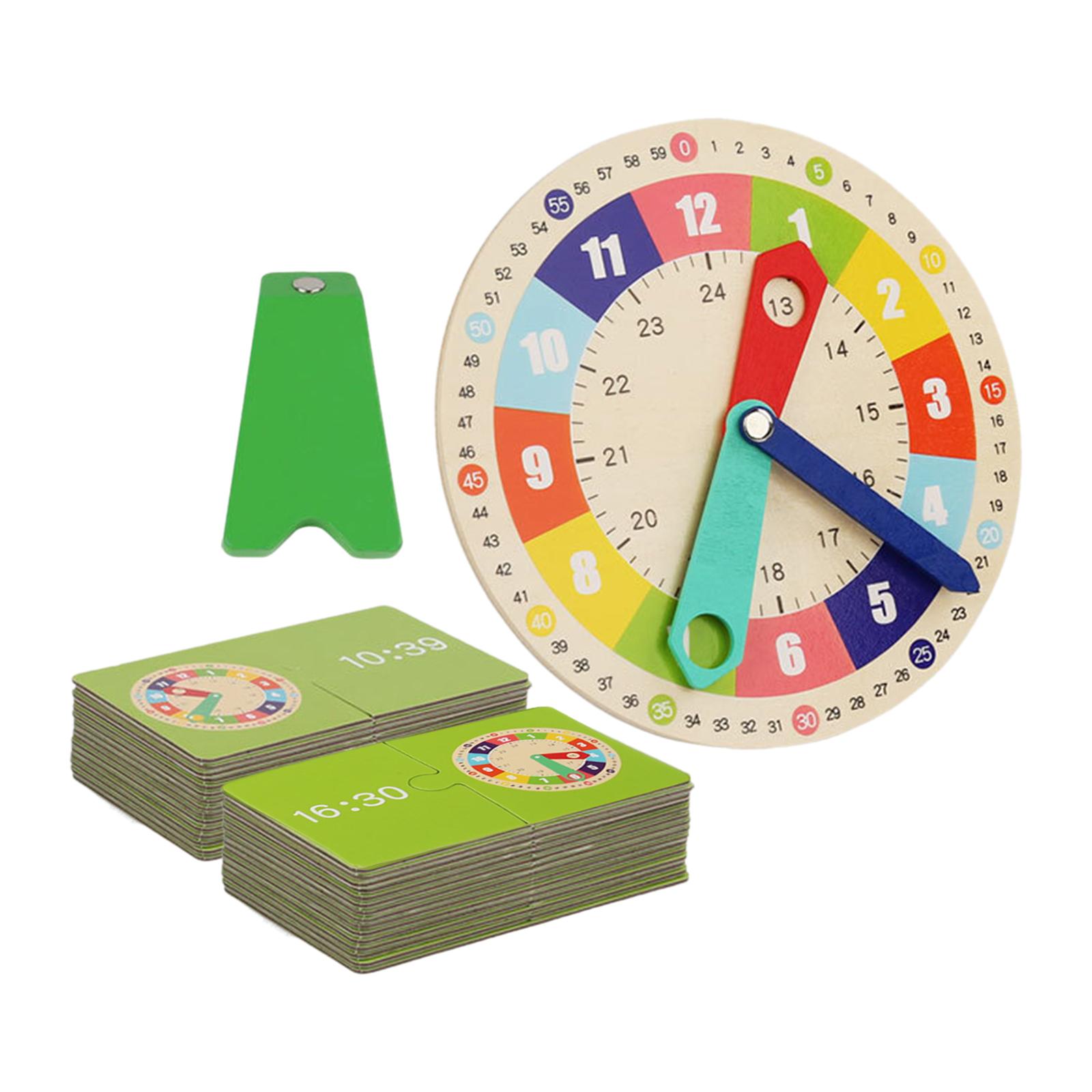 Portable Wooden Clock Kids Toys Interactive Toy Learning Toy Life Skills Training Games Wooden Card Clock for School Baby Kids