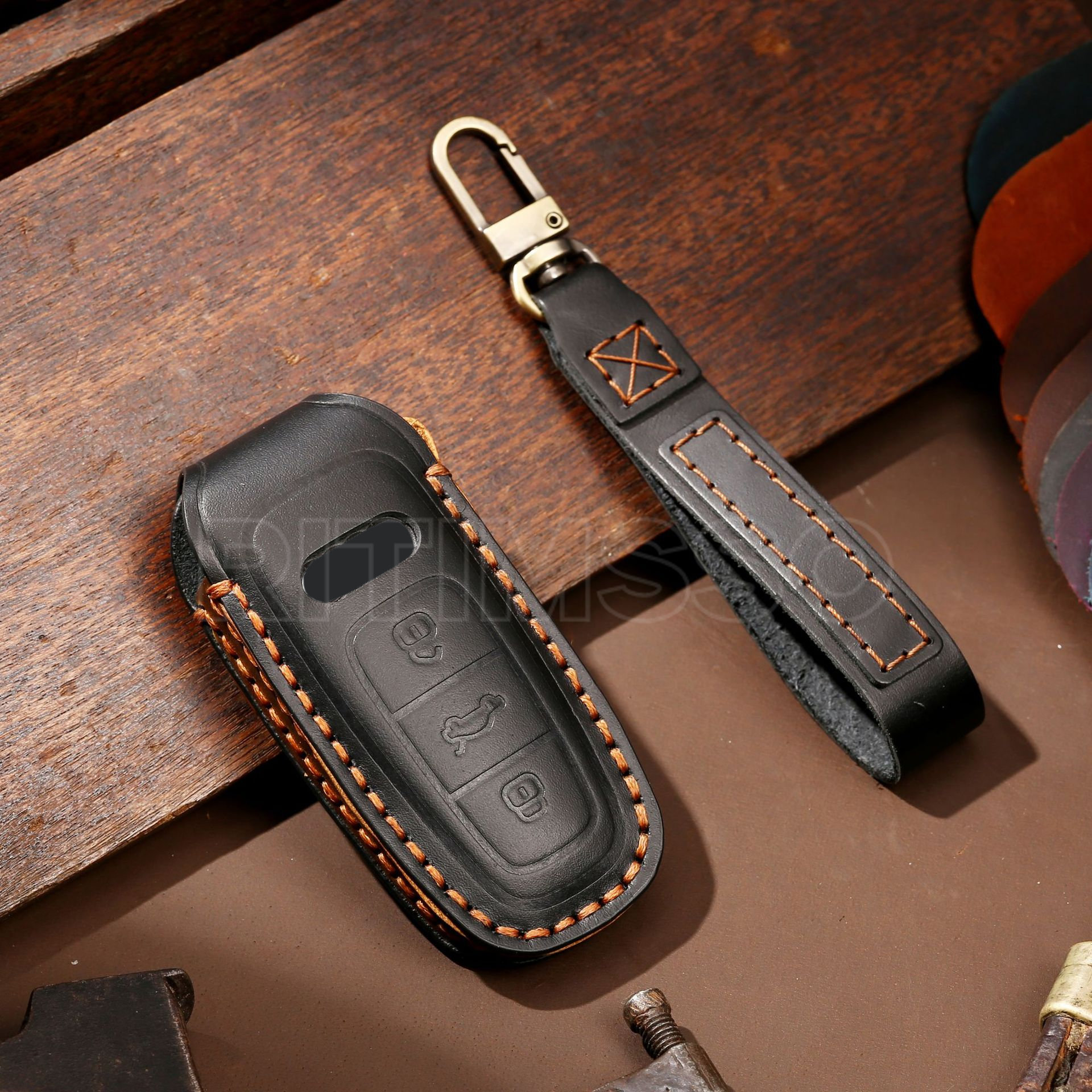 Custodia/cover per Chiave/telecomando in pelle Shell per Audi per Audi A6 A7 A8 E-tron Q5 Q7 Q8 C8 D5 custodia protettiva accessori Fob - S7ba5a83aea5b4fa686fe029e41f87f74F