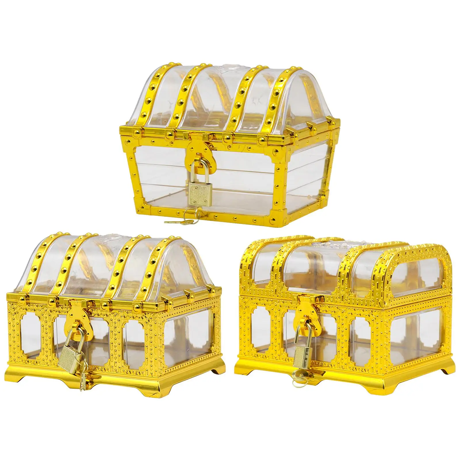 Treasure Chest Collection Storage Box Gift Box with Lock & Keys Piggy Bank Jewelry Organizer Goodie Bags for Kids Party Favors