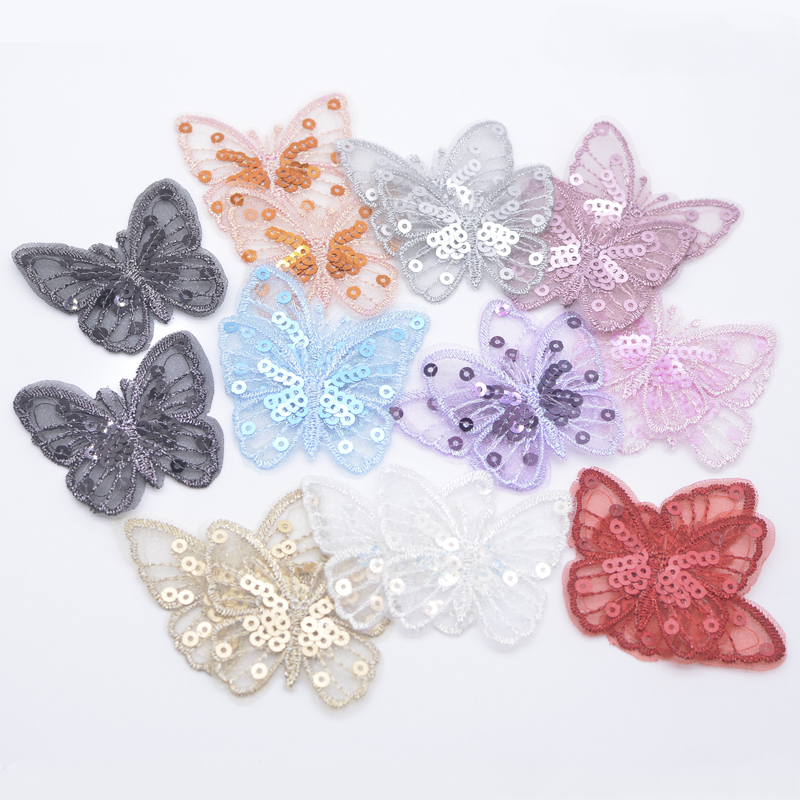 10 Stück 50 x 45 mm exquisite Pailletten bestickt Mesh Schmetterling für DIY Kleidung Hut Schuhe Patches Zubehör Kopfbedeckung Haarspangen Dekor – Detail 3