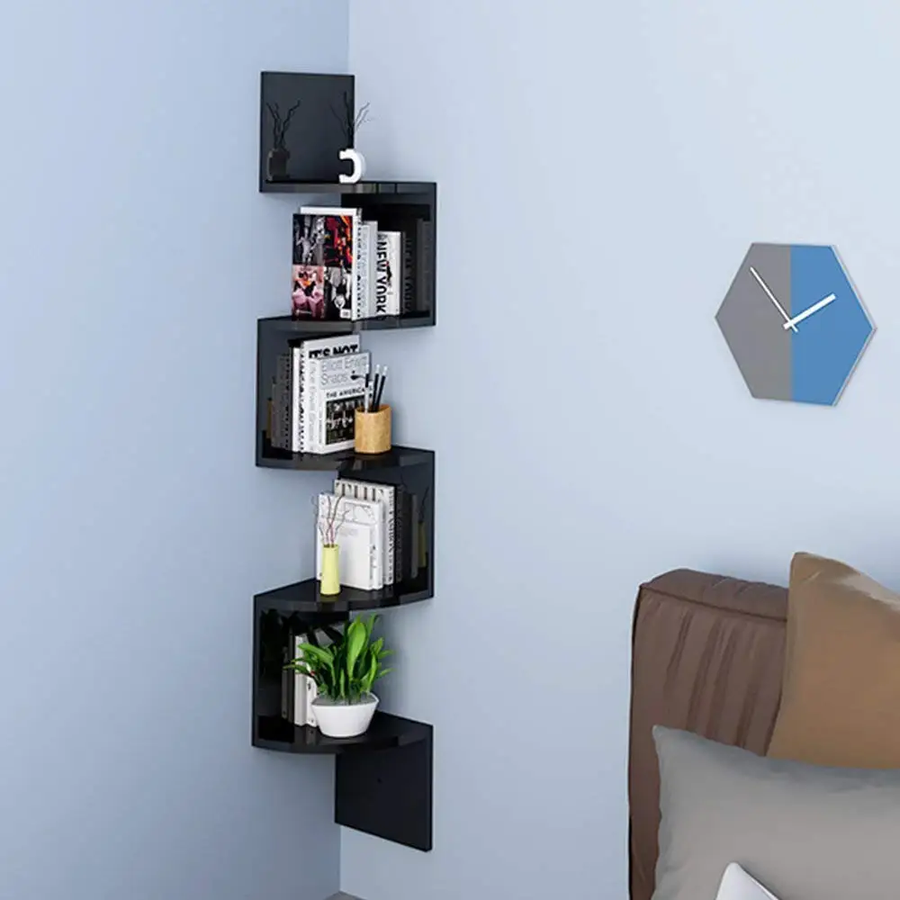 5 Tier Corner Shelf Floating Wall Shelves Storage Display Bookcase Home