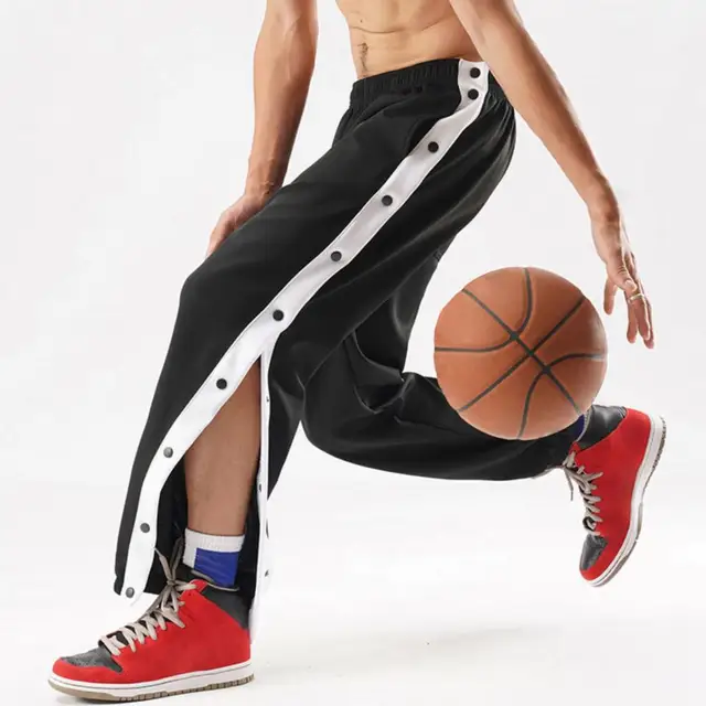 Casual calças de jogging esportivas botão rasgo afastado calças emendando  basquete treino moletom com bolsos roupas masculinas - AliExpress