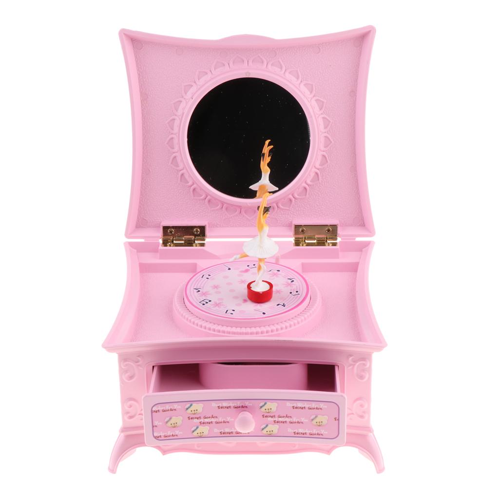 Musical Jewelry Box with Ballerina for Little  with Drawers, Round Mirror