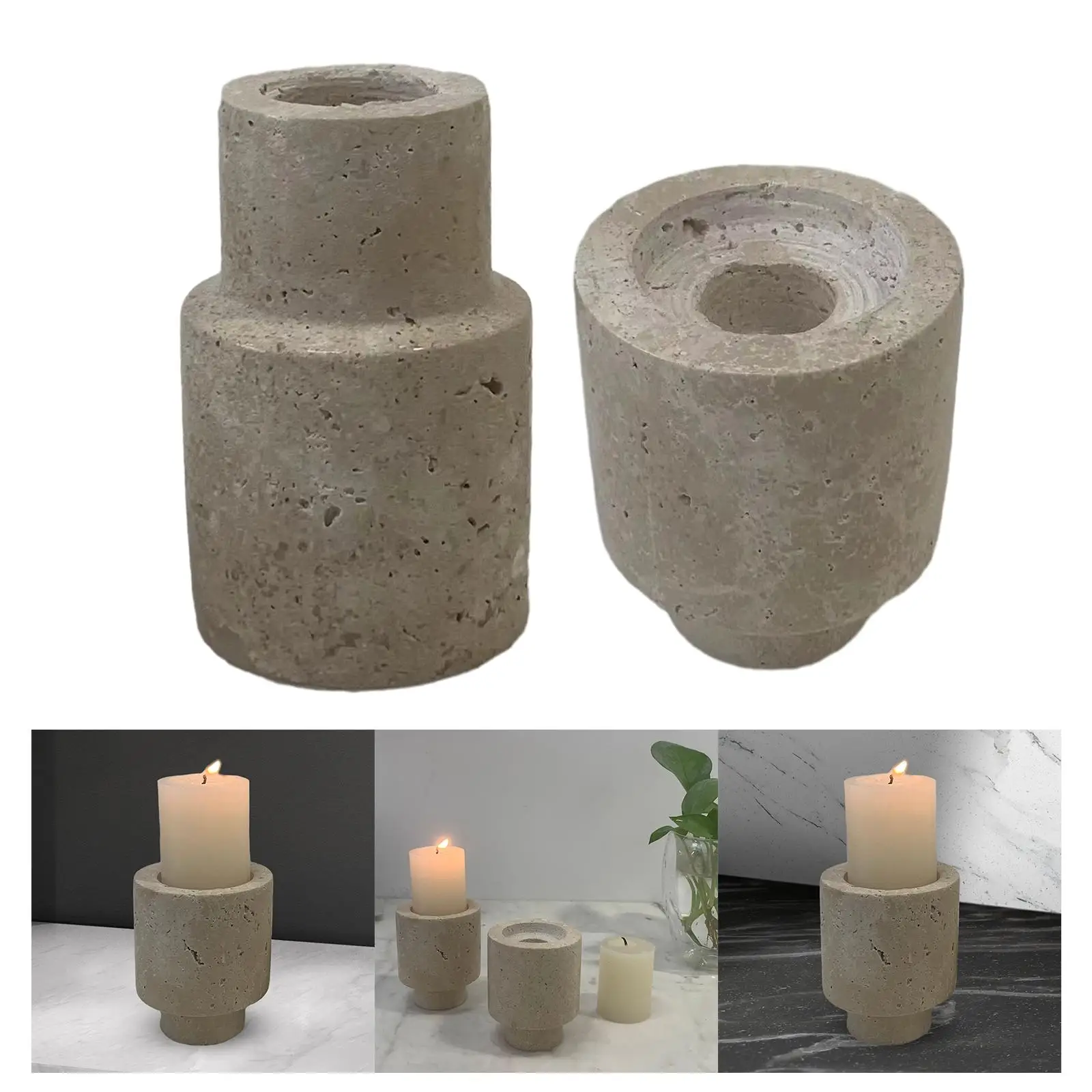 Pillar Candle Holder Stone Candlestick Holders Table Centerpiece Decor Candle Stand for Party Wedding
