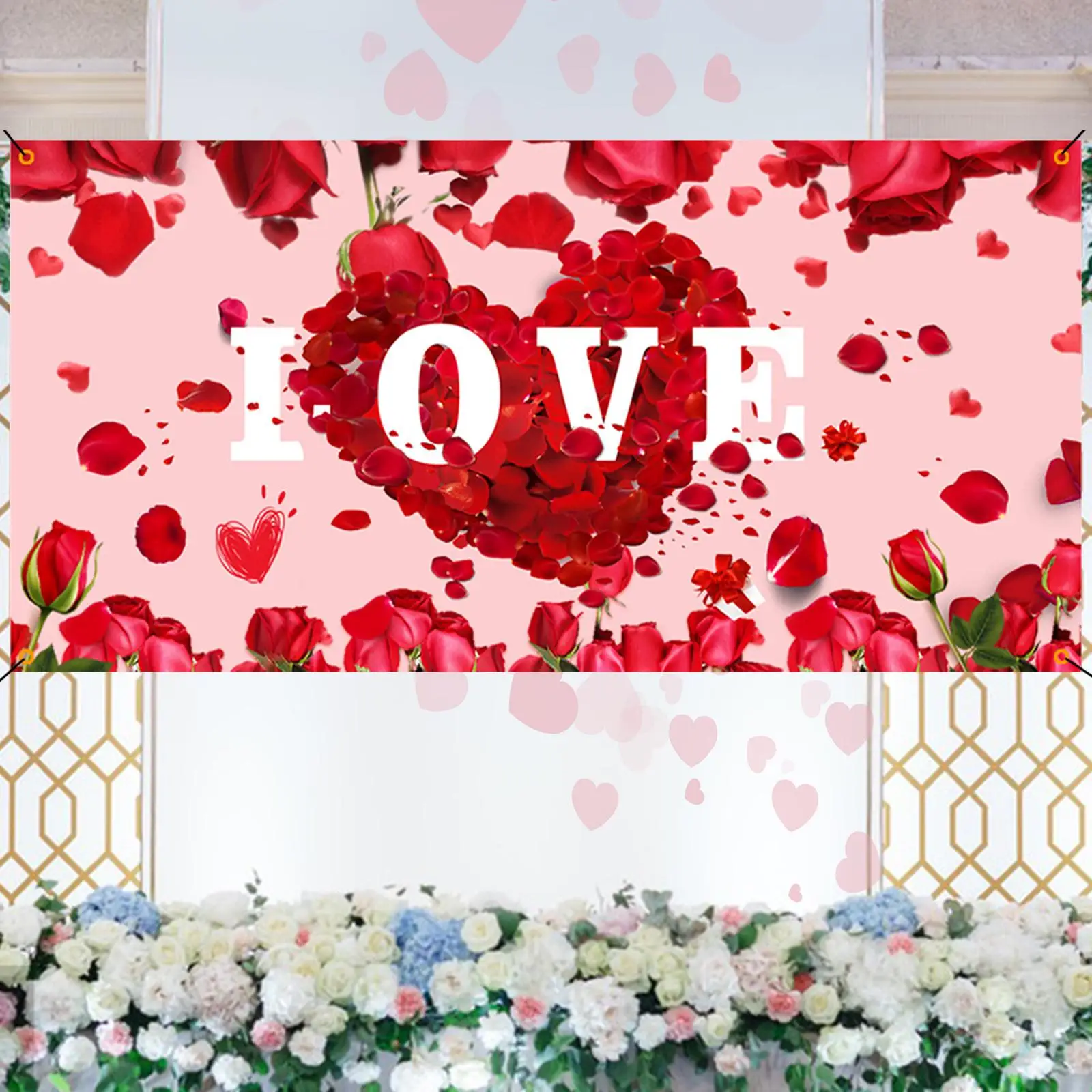 Valentine`s Day Backdrop Banner Photo Props DIY Heart Love Background for Birthday Bedroom Photoshoot Party Favor Wedding Bridal