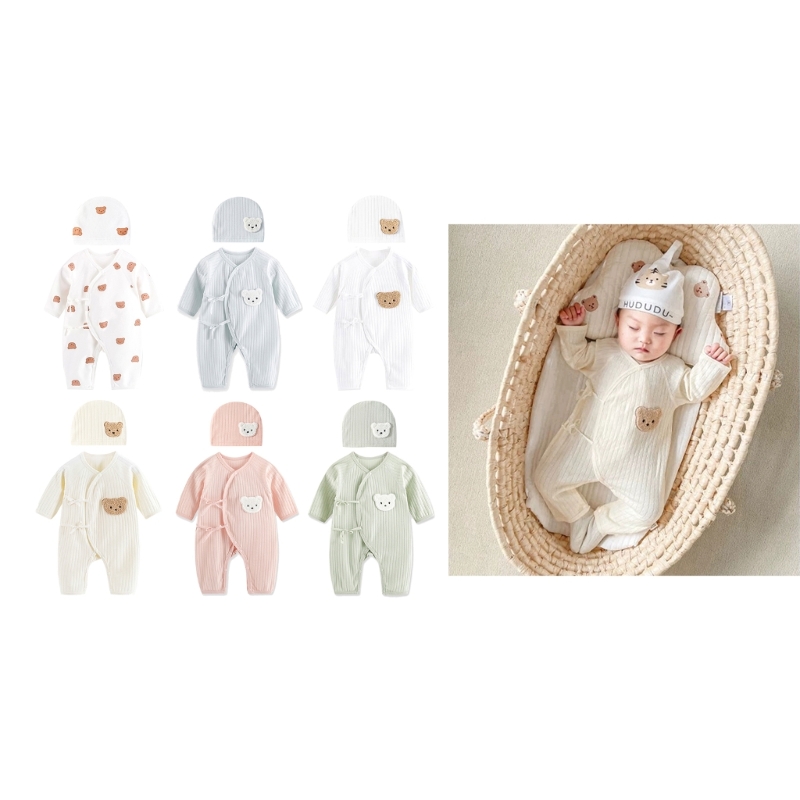 Cartoon Bär Overall Schädel Set Antistatische Baby Strampler Outfit Dusche Geschenk A2UB – Detail 3
