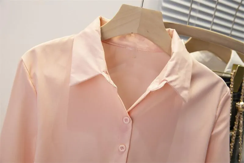 Frühling Herbst Chiffon hemd Frauen hemden Mode weibliche Langarm lose feste lässige Bluse Tops Büro Dame Hemden S-4XL – Detail 13