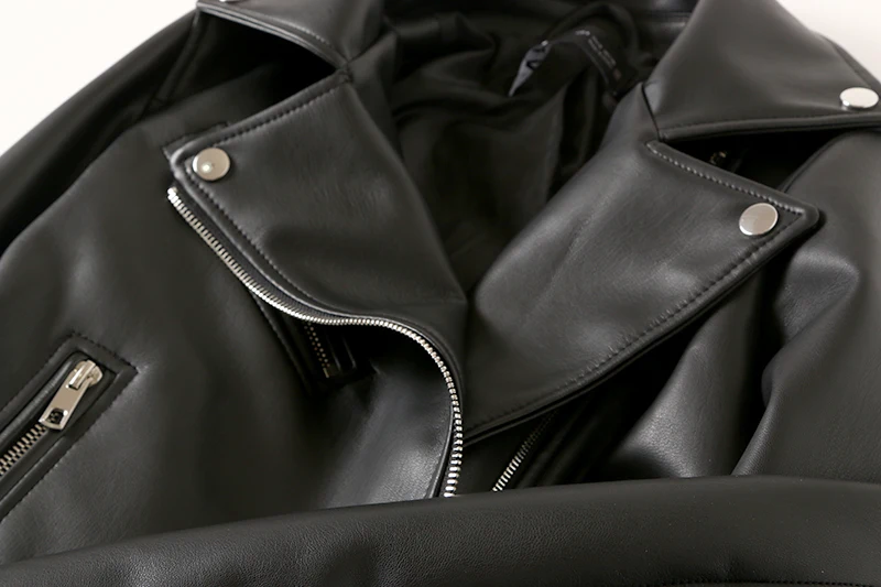 Women Black Leather Jacket Spring Autumn Lapel Short Moto Biker Coat Female Slim Long Sleeve Streetwear Faux Leather Jackets