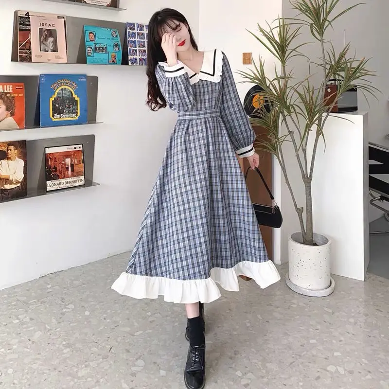 Dresses Women Preppy Style Midi Chic Plaid Trendy Simple Vintage Party Wear Casual Spring Slim Ulzzang Holiday High Street Mujer homecoming dresses 2021