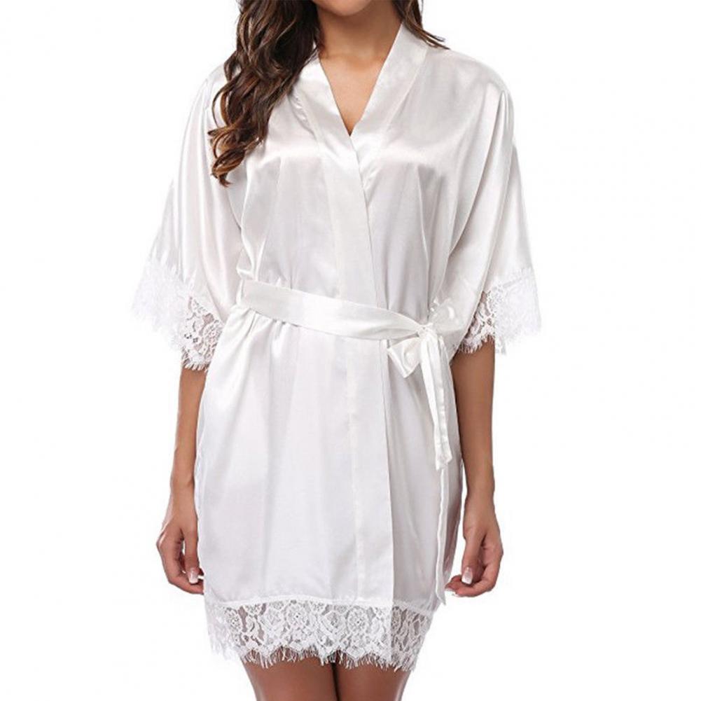 New Women Night Gown Robe Lace Bathrobe Nightgown Halt Sleeve Night ...