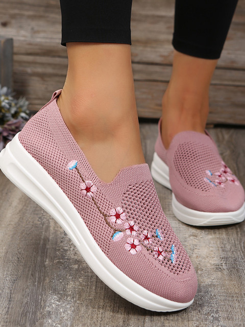 Women Sneakers Mesh Breathable Floral Comfort Mother Shoes Soft Solid Color  Fashion Female Footwear Lightweight Zapatos De Mujer - AliExpress