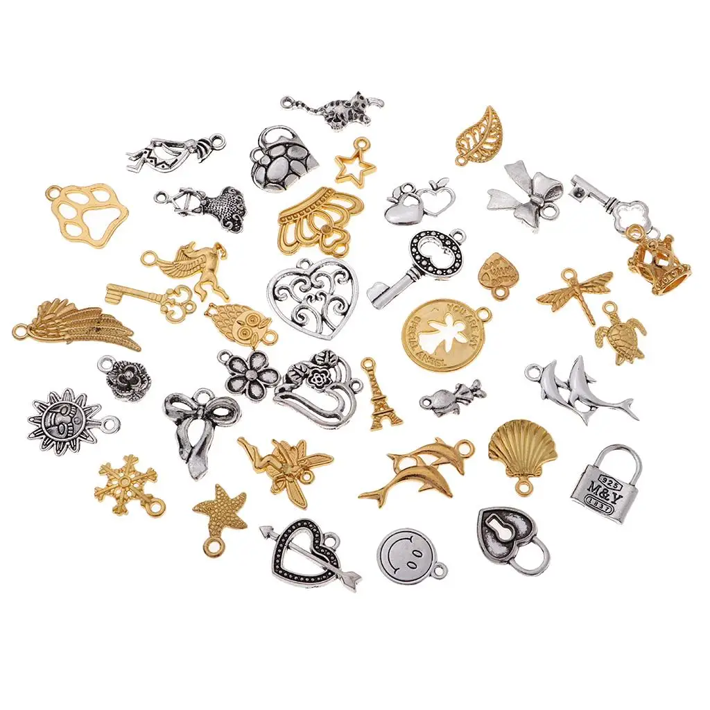 Jewelry Craft Designs - 40 Vintage Mixed Metal Charms Pendants DIY Findings