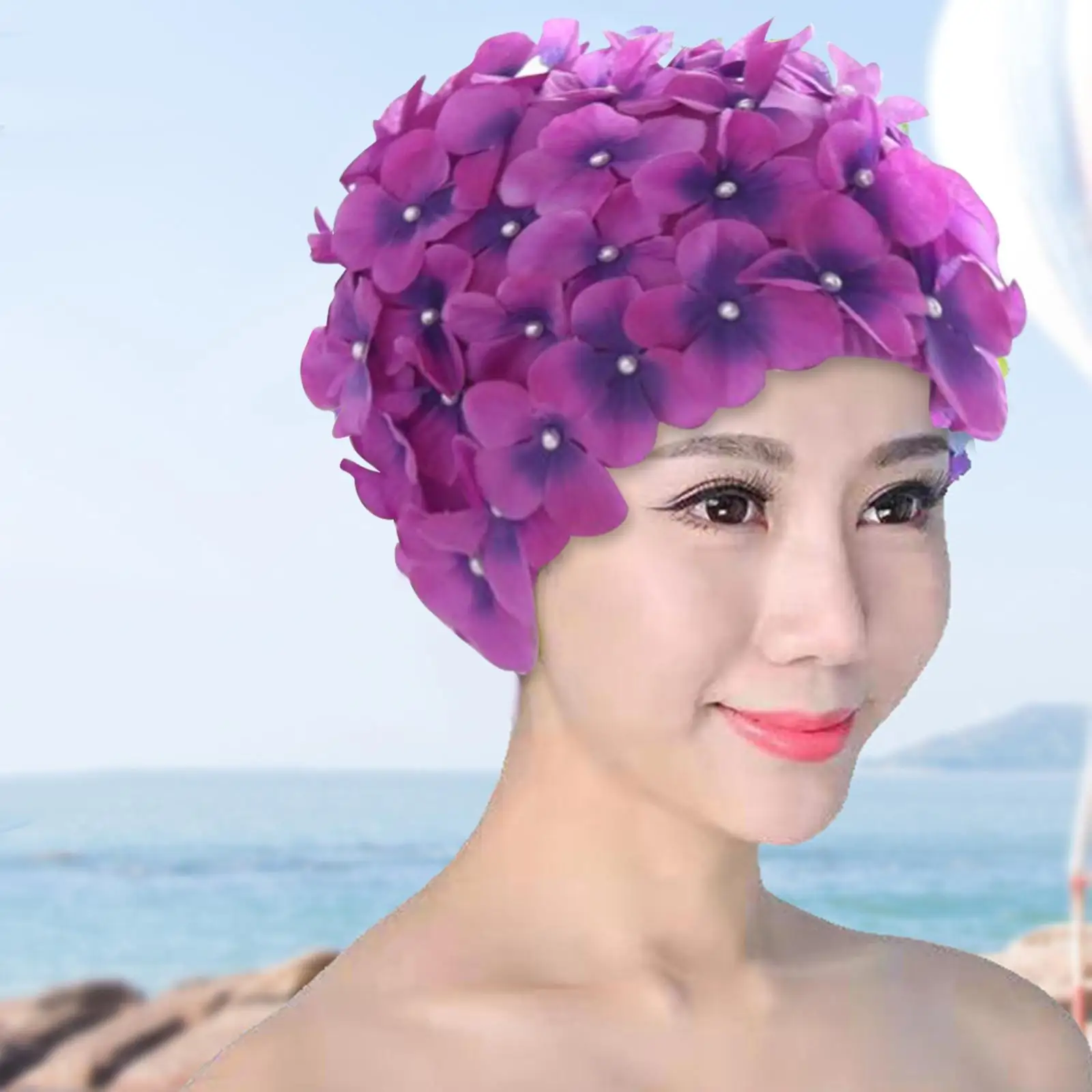 Flower Swim Cap Bathing Caps for Long Short Hair Gift All Levels of Swimming