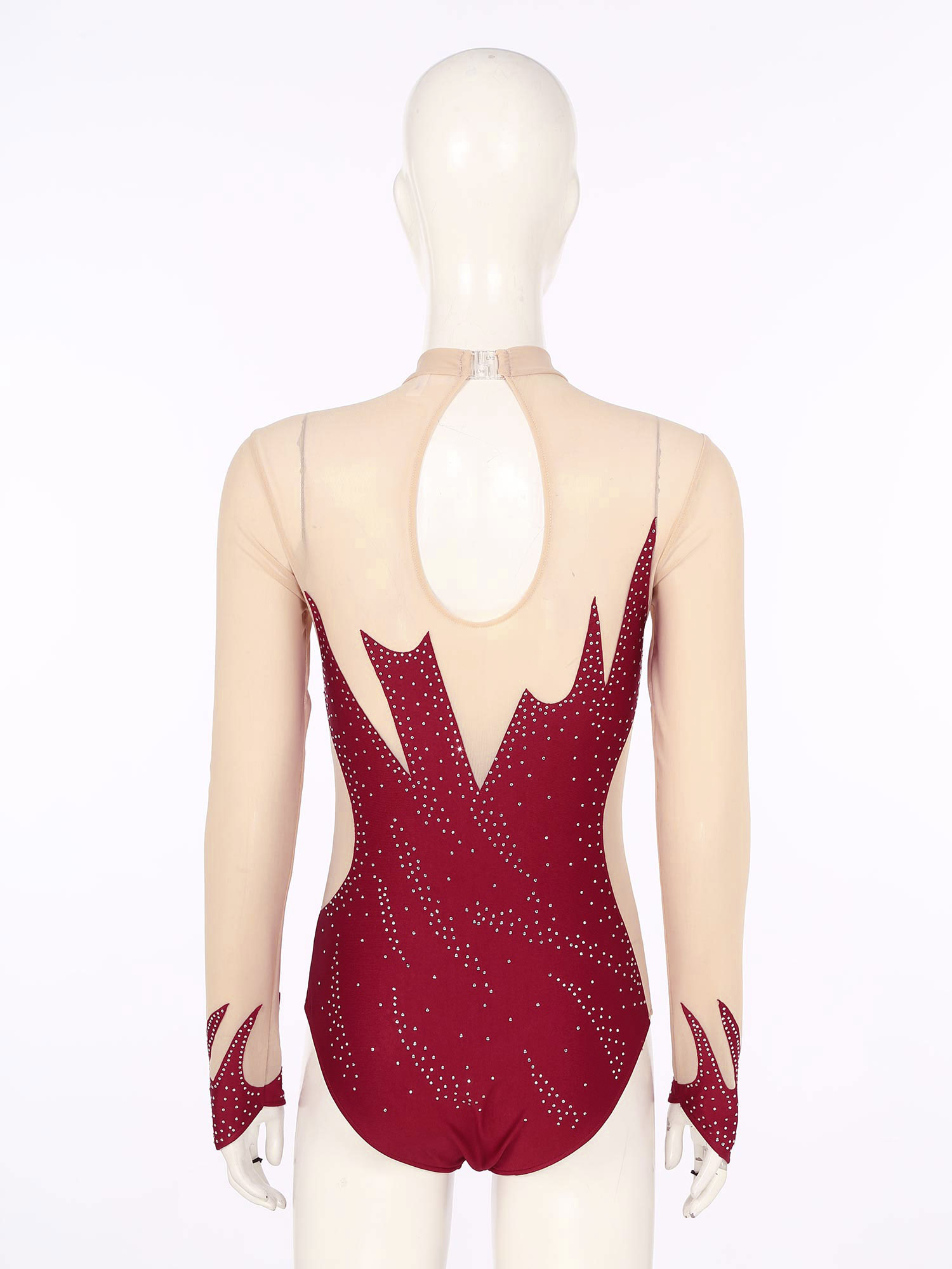 Frauen Eiskunstlauf Body Ballett Tanz Rhythmische Gymnastik Trikot Langarm Strass Sheer Mesh Leistung Dancewear – Detail 12