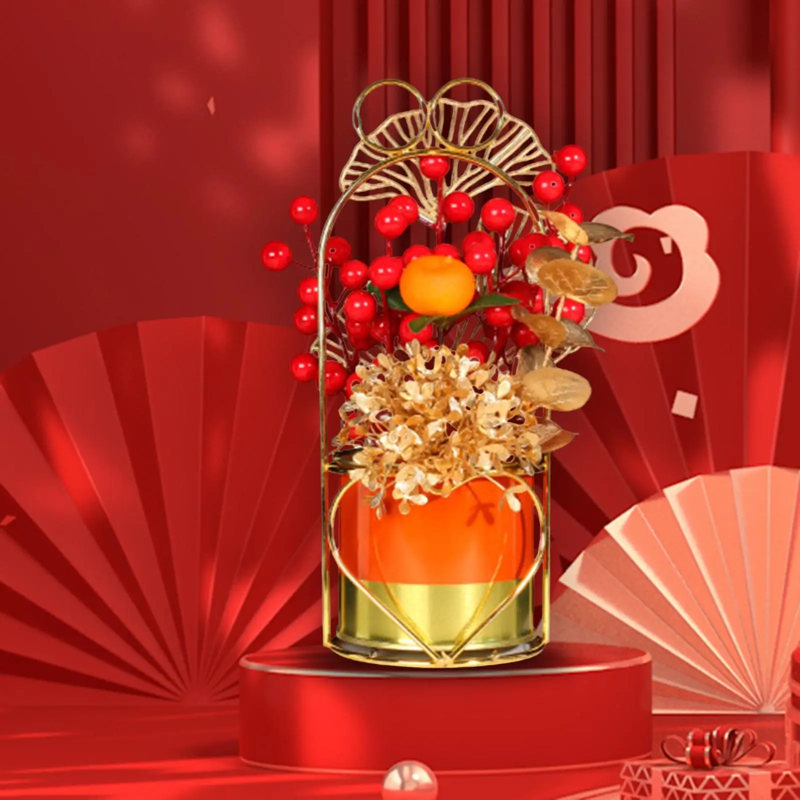 Flower Basket Festival Table Centerpiece Fruit Scene Layout Desktop Ornament Art Red for Wedding Home Living Room Indoor Autumn