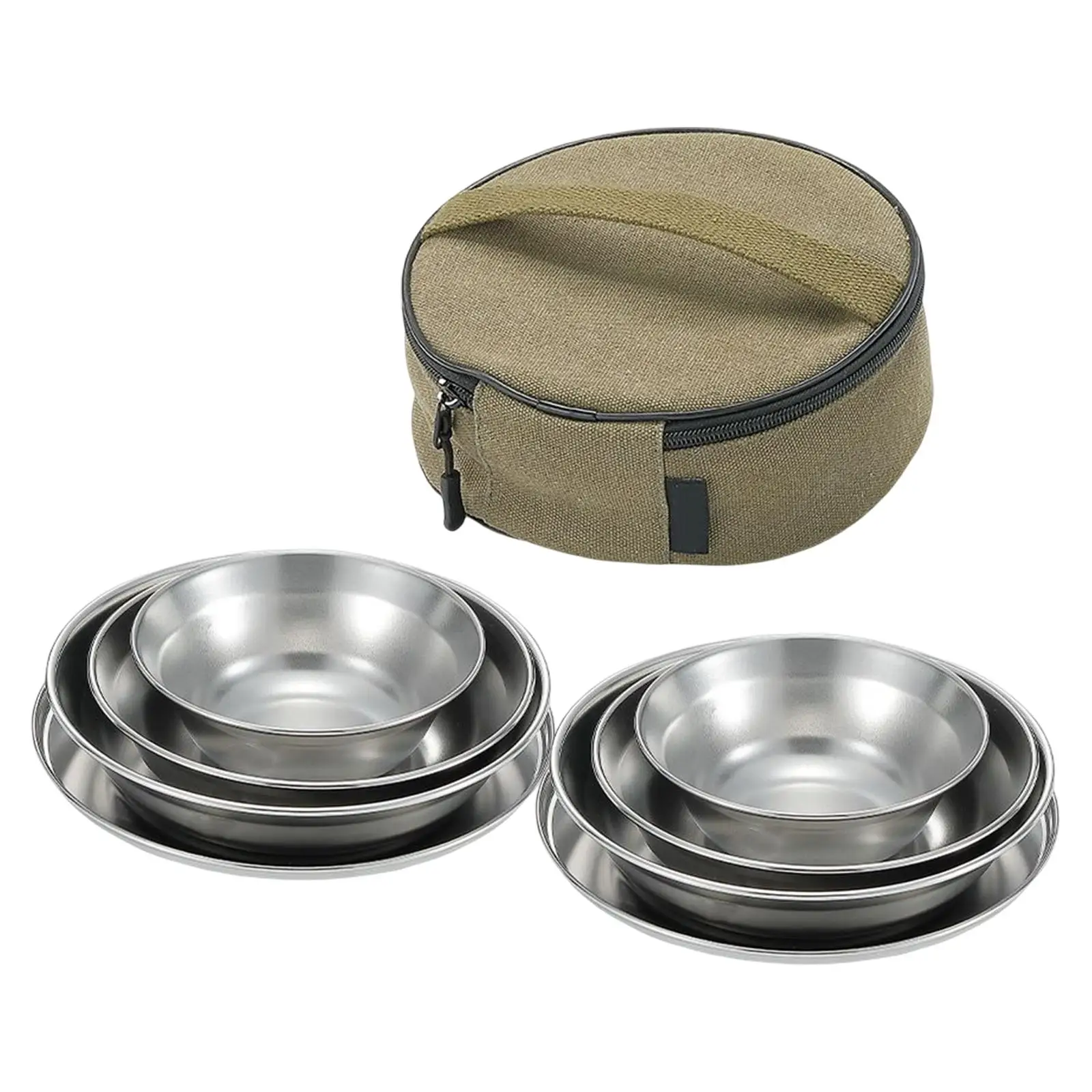 Portable Camping Tableware with Storage Bag Dinner Dish Fruit Tray Kitchen Utensils Travel Mess Kit for Barbecue Backpacking