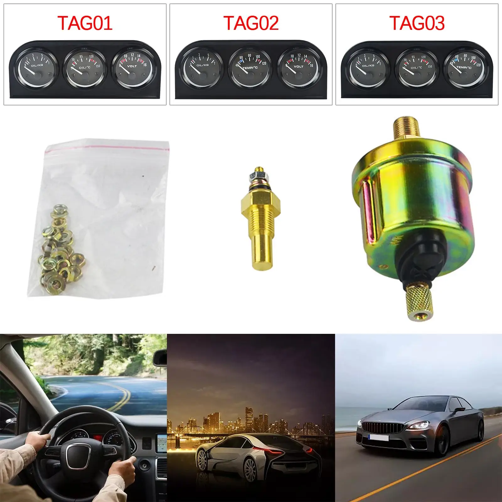 Universal 3 in 1 Gauges 2in 52mm Lighting Voltage for Cars 0?7kg Panel Kit