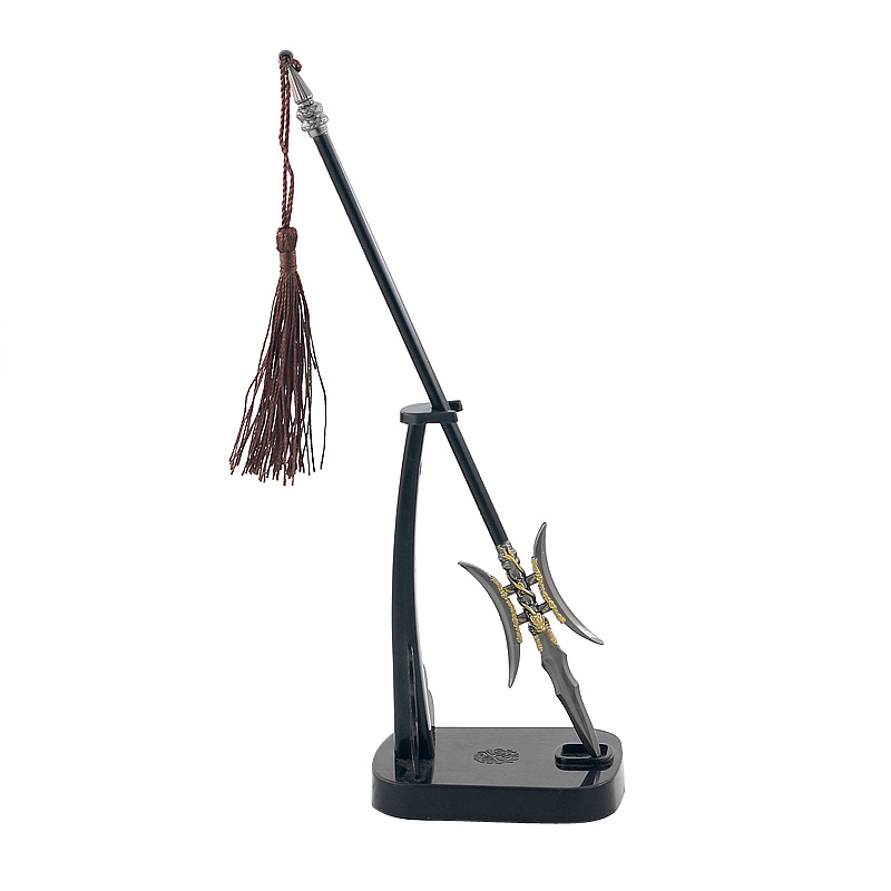 22 cm Doppelmond Halberd Polearm Dynasty Warriors Lu Bu Alte Chinesische Metall Kalte Waffen Modell Spiel Peripherie Hause Dekoration – Detail 9