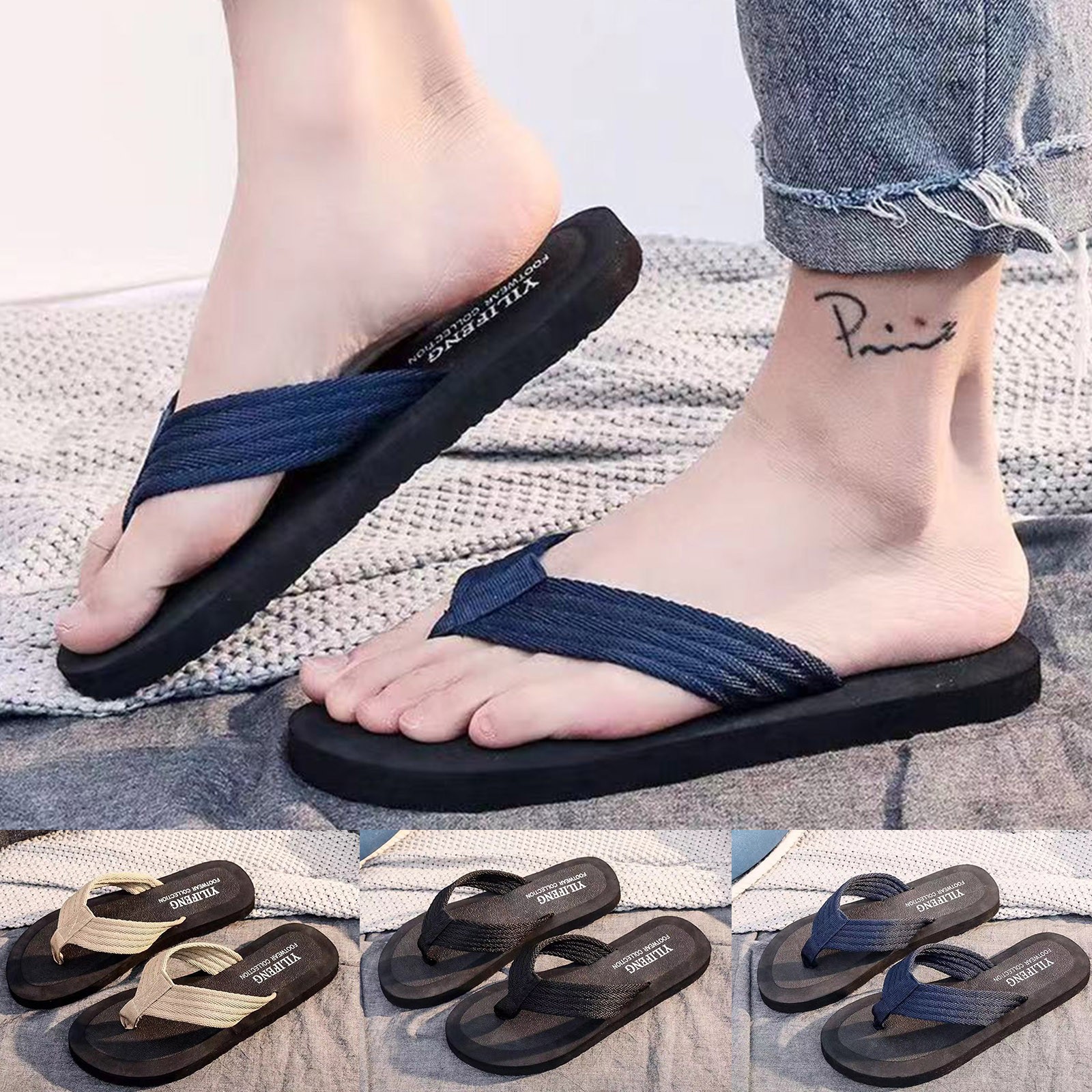 Title 1, New Sliders Beach Flip Flops For Men Shoes Fash...