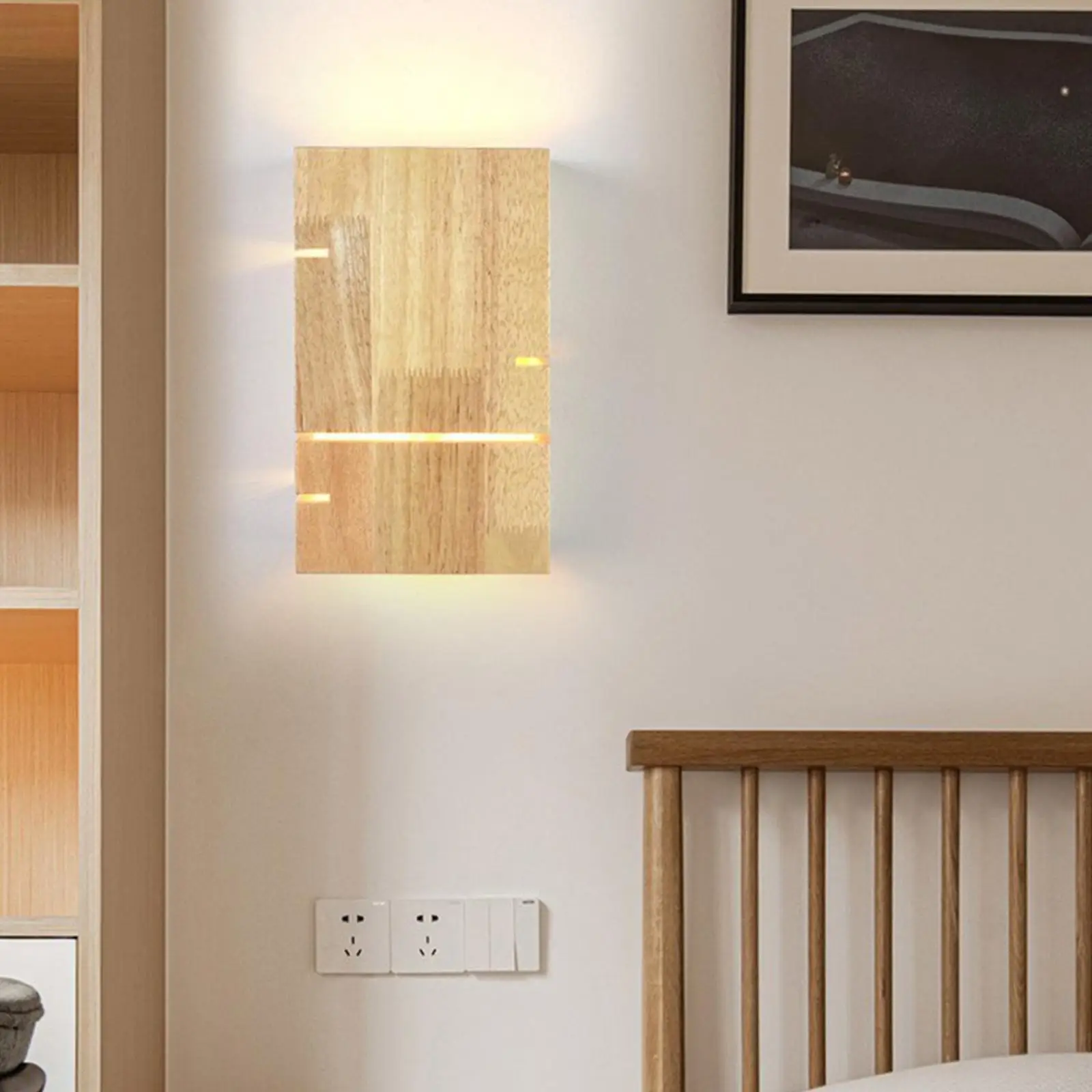 Wooden Wall Sconce Light Square Durable for Restaurant Bedside Lamp Wall Bathroom