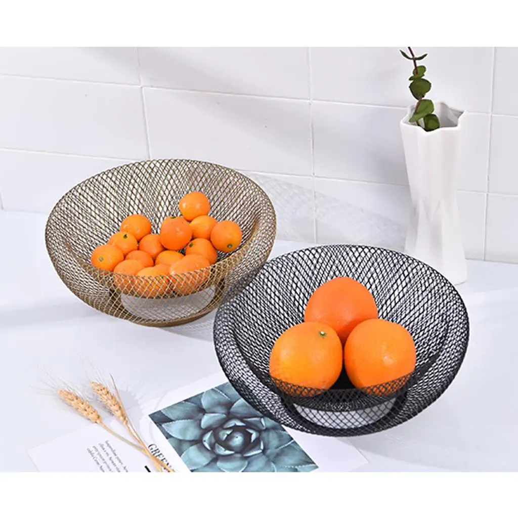 Fruit Basket Round Fruit Basket Metal Fruit Bowl Vegetable Washing Basket Storage for Home Kitchen Restaurant Decor, 25.5x13cm