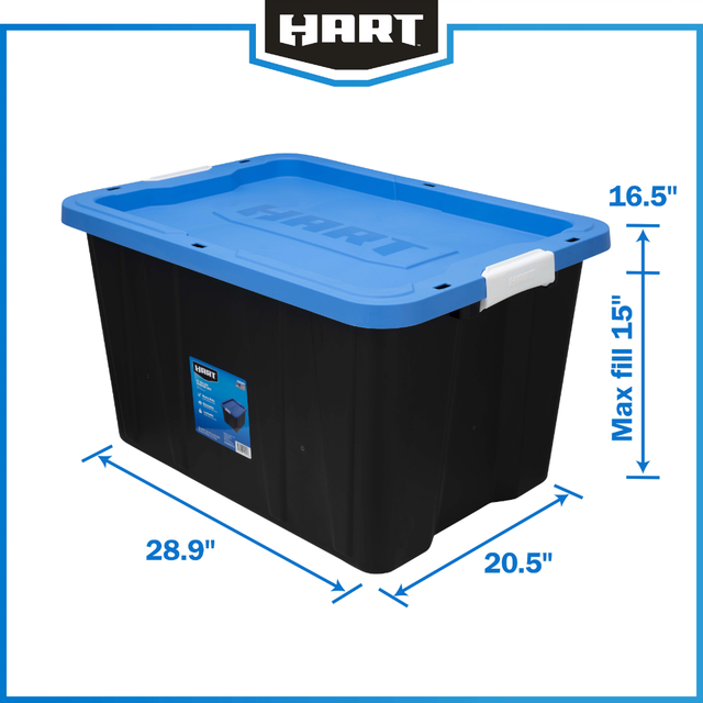 Hart 27 Gallon Heavy Duty Latching Plastic Storage Bin Container Black