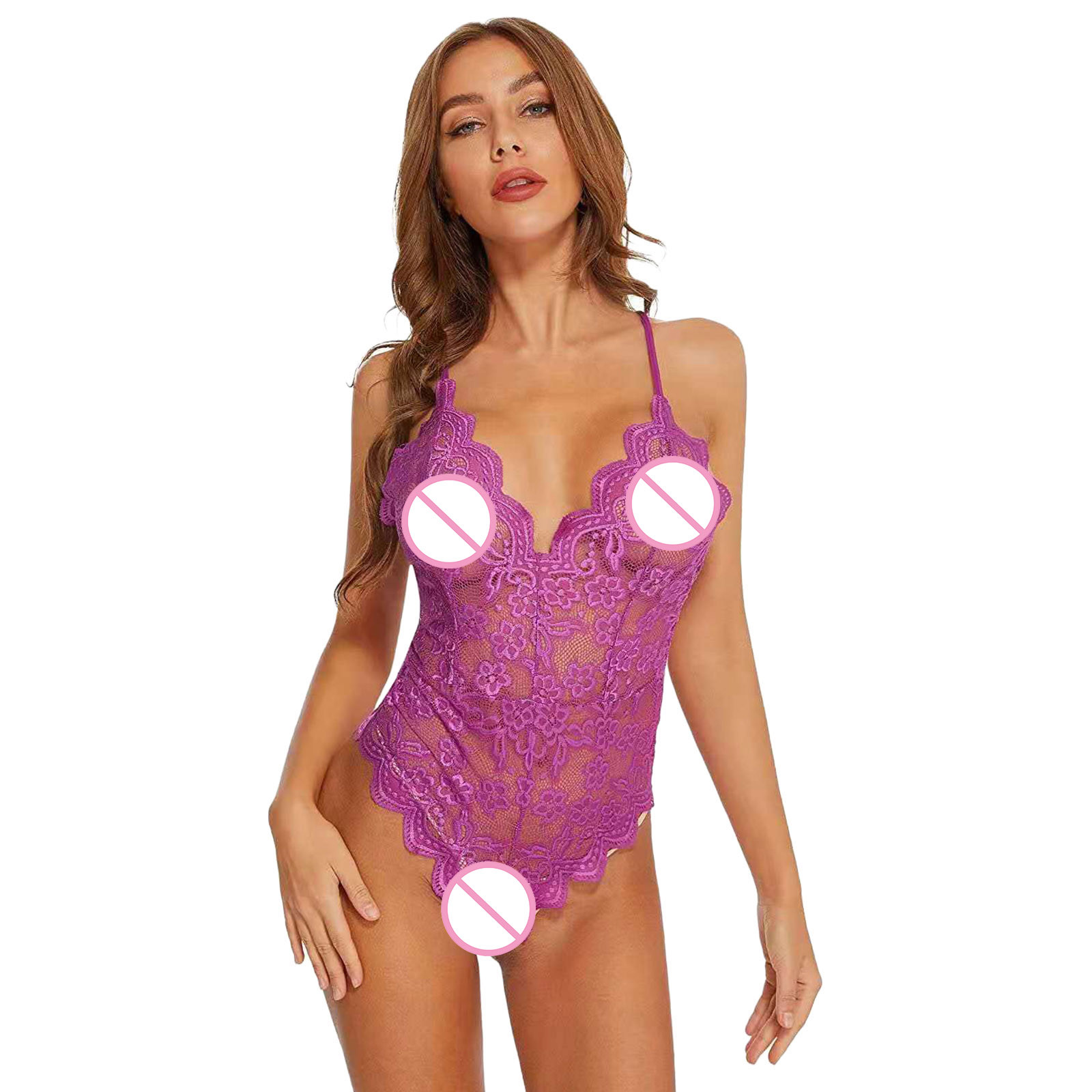 Women Sexy One-piece Nightwear See Through Lingerie Bra Set Lace Sleeveless Halter Bodysuit Teddy Underwear Sexy Lenceria Mujer