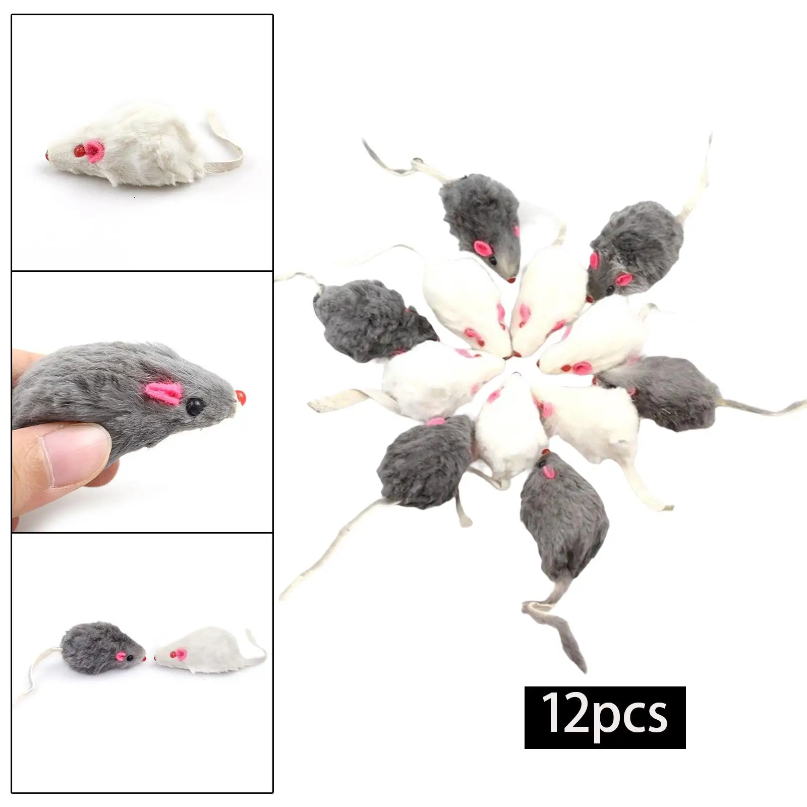 12 Pieces Cat Mice Toy Kitty Chew Toy Soft Stuffed Animals Teaser for Cats and Kitten Training