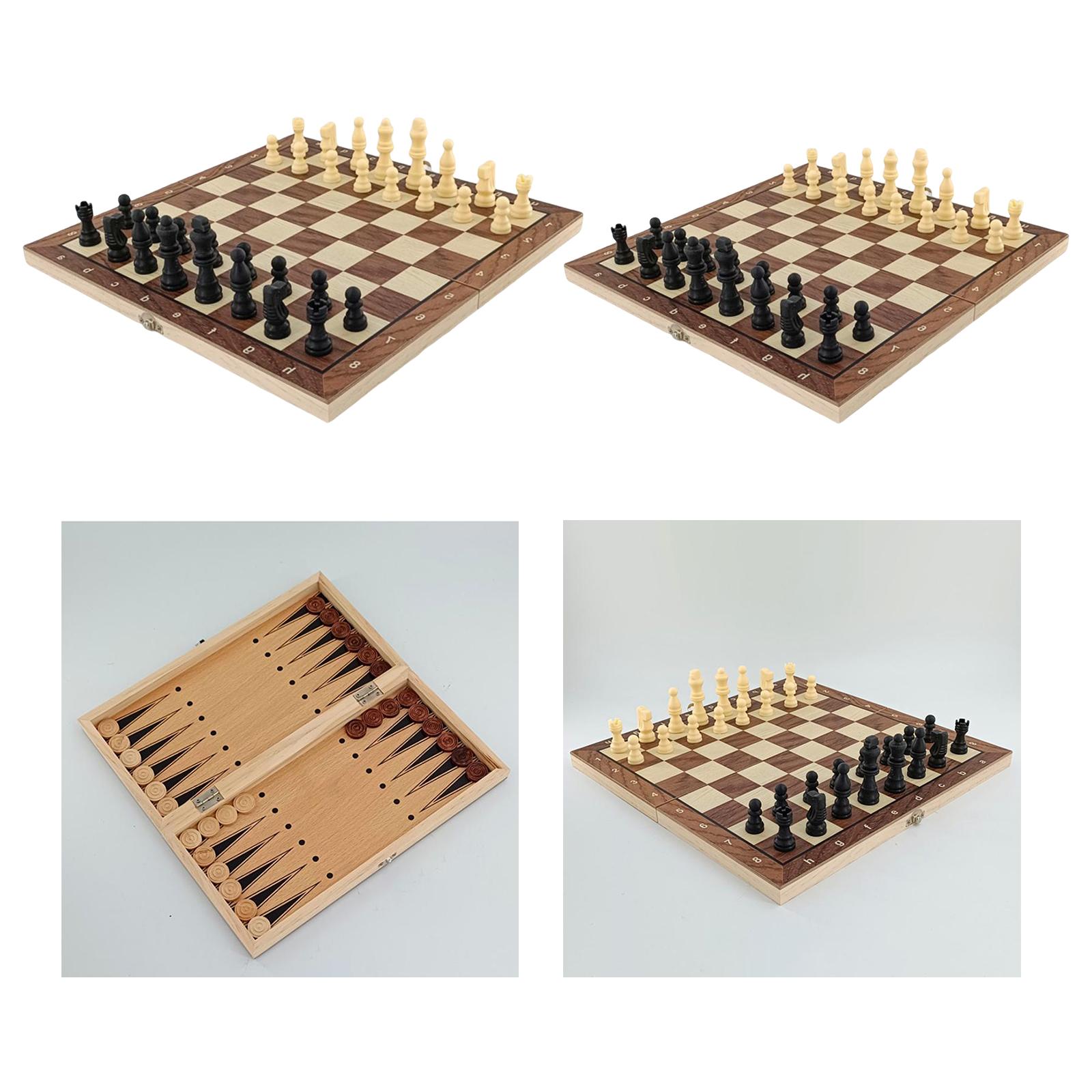 Travel Games Chess Set Folding Storage Wooden Chess Board Set Chess Checkers