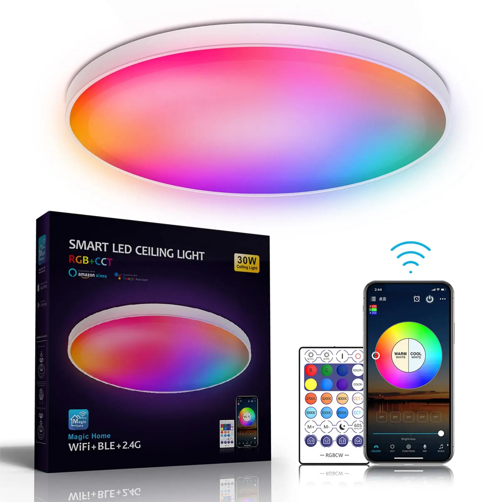 LED Ceiling Light Bluetooth Speaker Remote Control Fixtures Color Change Intelligent RGB for Hallway Laundry Bedroom Kids Room