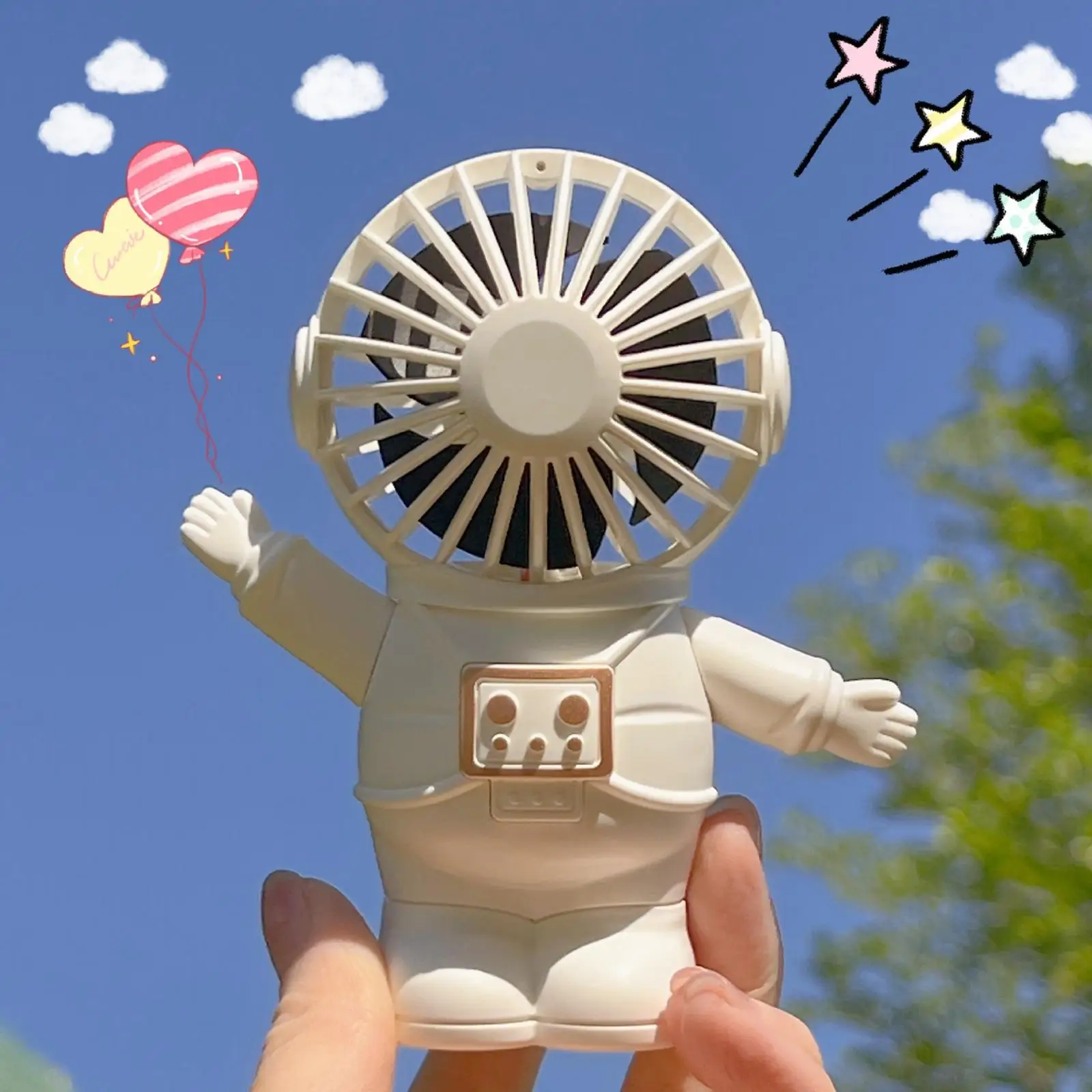 Spaceman Pocket Cooling Fan Desktop Fan Makeup Face Fan Natural Wind Summer Cooling Fan Handheld Fan for Tabletop Home Peach