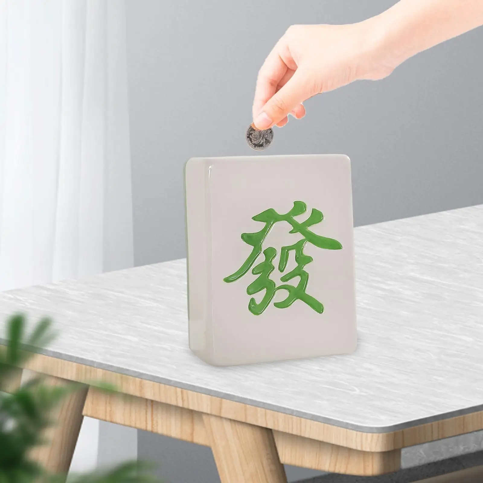Modern Mahjong Shape Piggy Bank Ceramic Money Box Keepsake Decoration Statue Ornament Saving Bank for Adults Birthday Gifts Home