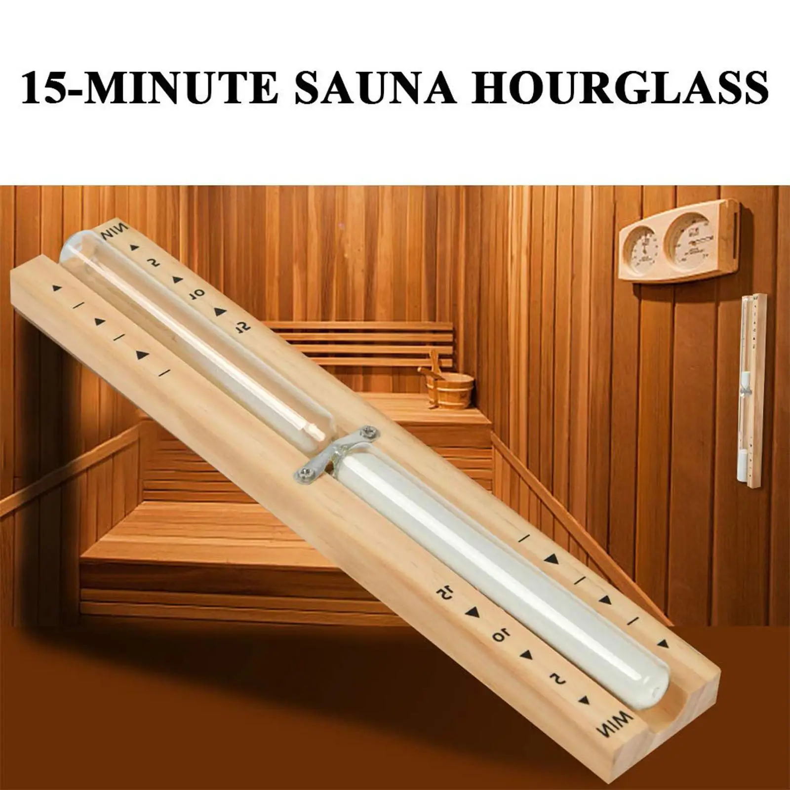 Wall Sauna Timer Sandglass 15 Minutes Wooden Hourglass Clock for Sauna Room