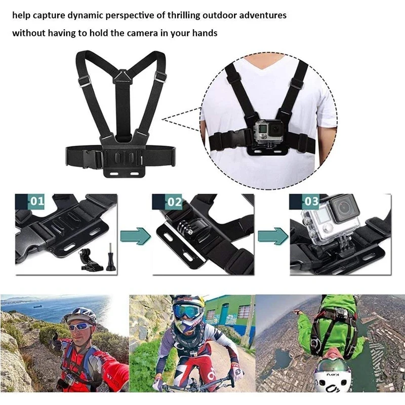 Description Picture 3 of item6 in 1 Phone Mount Holder Chest Strap Action Camera Kit For GoPro Hero 13 12 Insta360 For iPhone Samsung Huawei Accessories Set