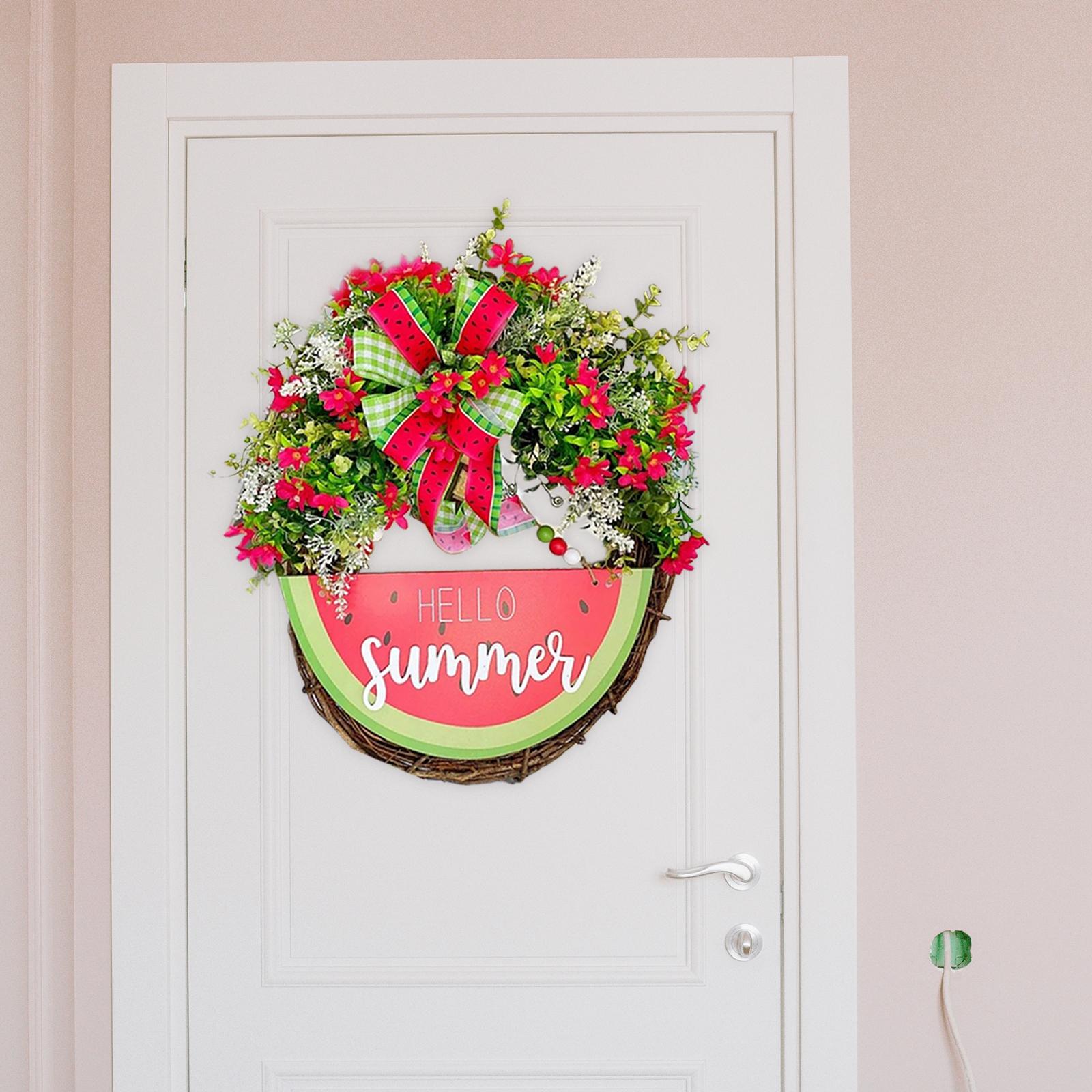 Summer Watermelon Door Sign Artificial Flower Wreath Garland Hanging Sign Plaque Watermelon Wreath for Wall Mantel Wedding Party