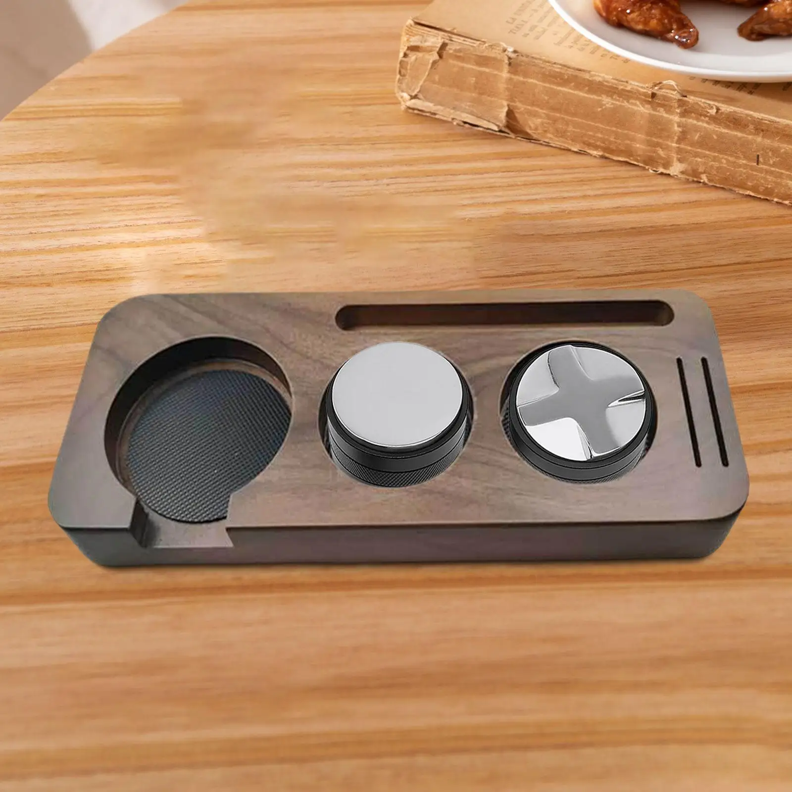 Espresso Tamper Stand Portable Wooden 3 Hole Non Slip Coffee Portafilter Holder for Kitchen Restaurant Office