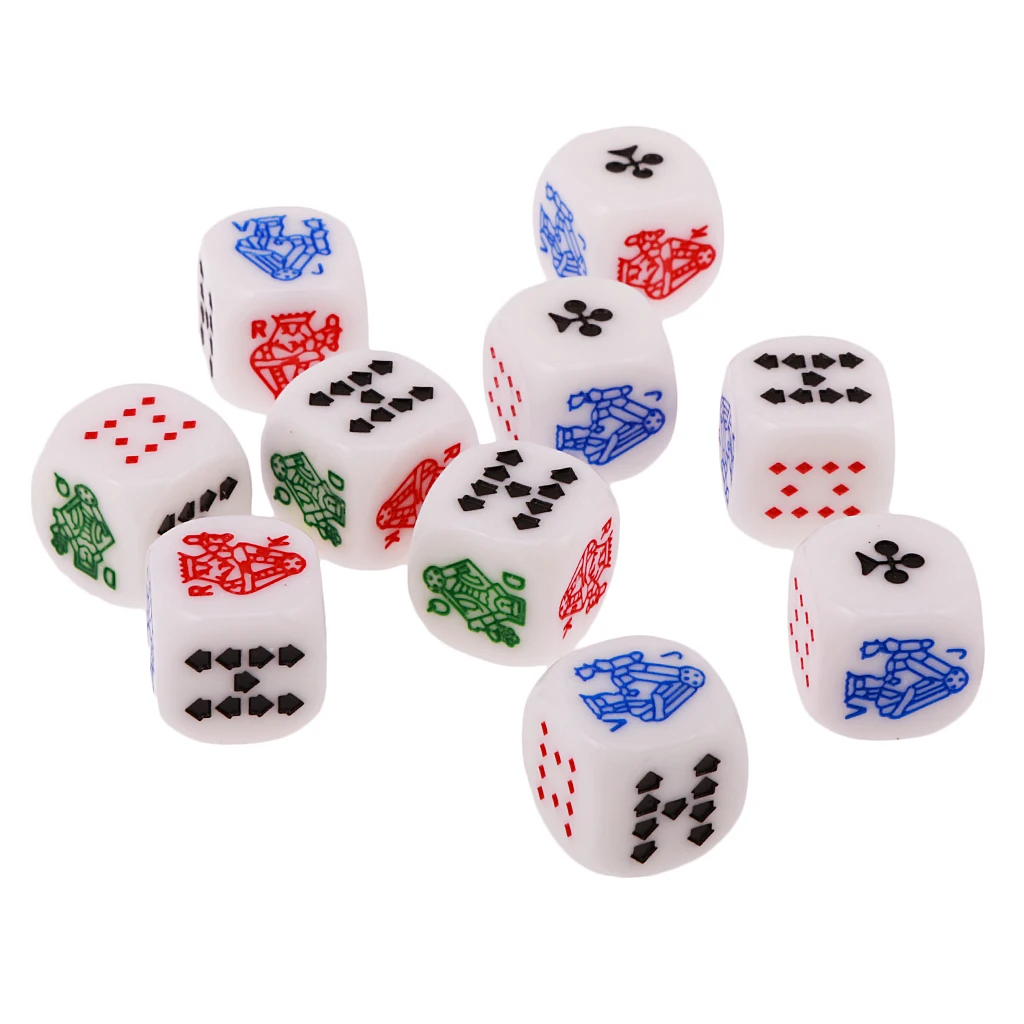 Set/10pcs Six Sided D6(,King,Queen, ,10,9) Poker Gaming Card Game Dice
